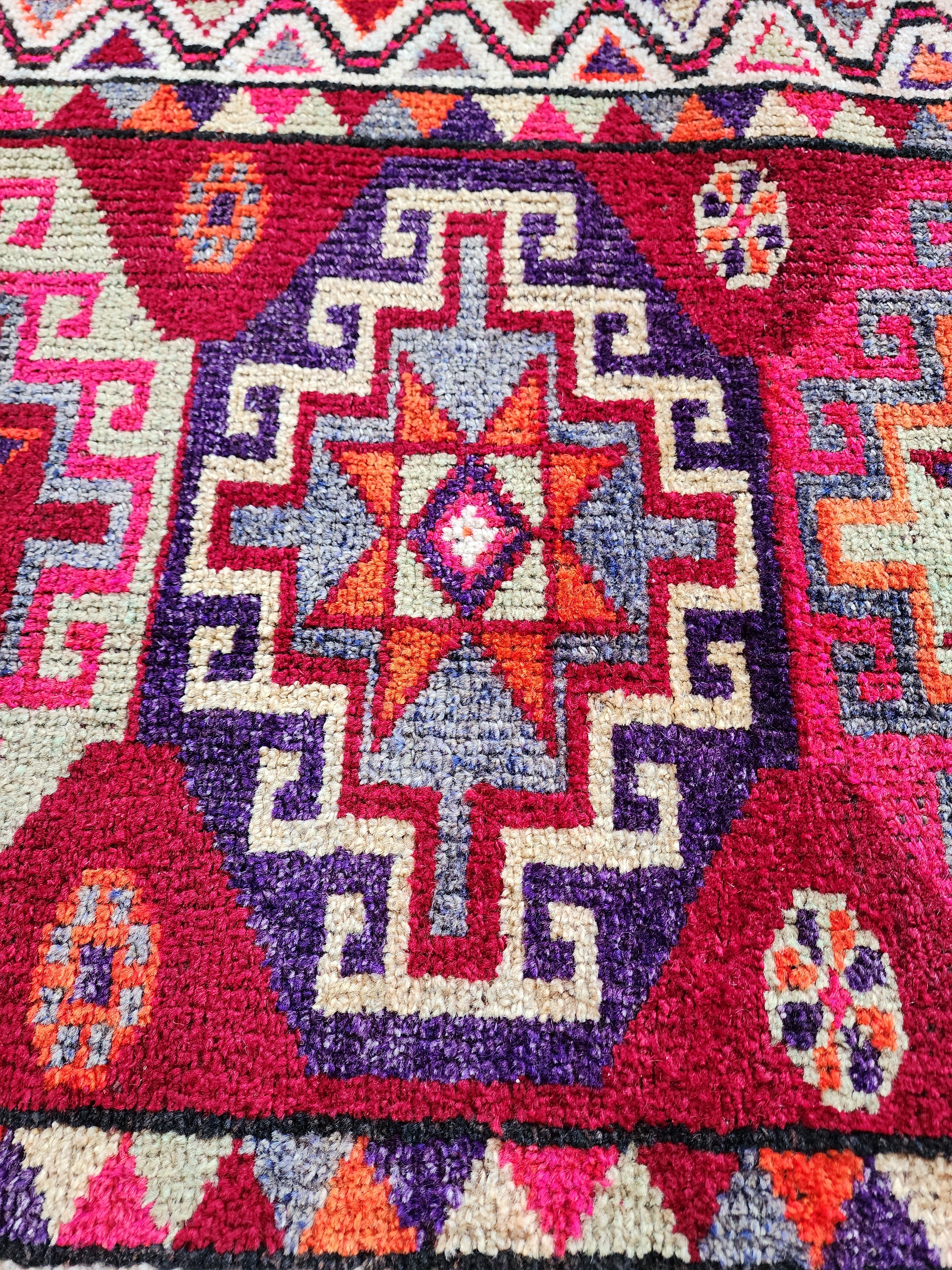 Herki Turkey Persian Tribal Rug Moroccan Style Organic Wool Recycled Runner Rug, 13'3"x3'1"