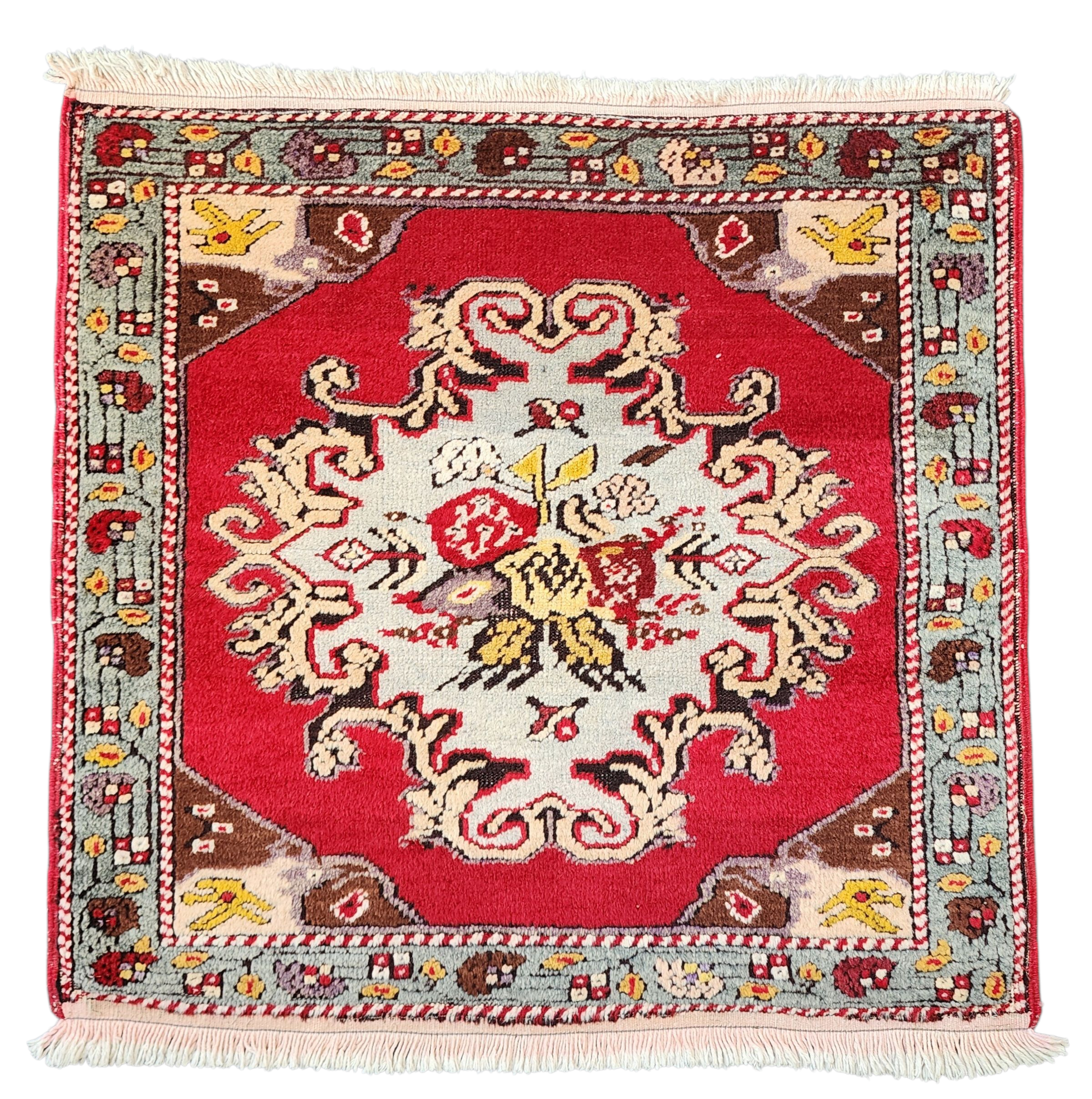 20th Century Turkish Cal Denizli Rug, Vintage Tribal Nomadic Rustic Decor, Handmade Organic Wool Bohemian Moroccan Style Rug  2'3''x2'4"