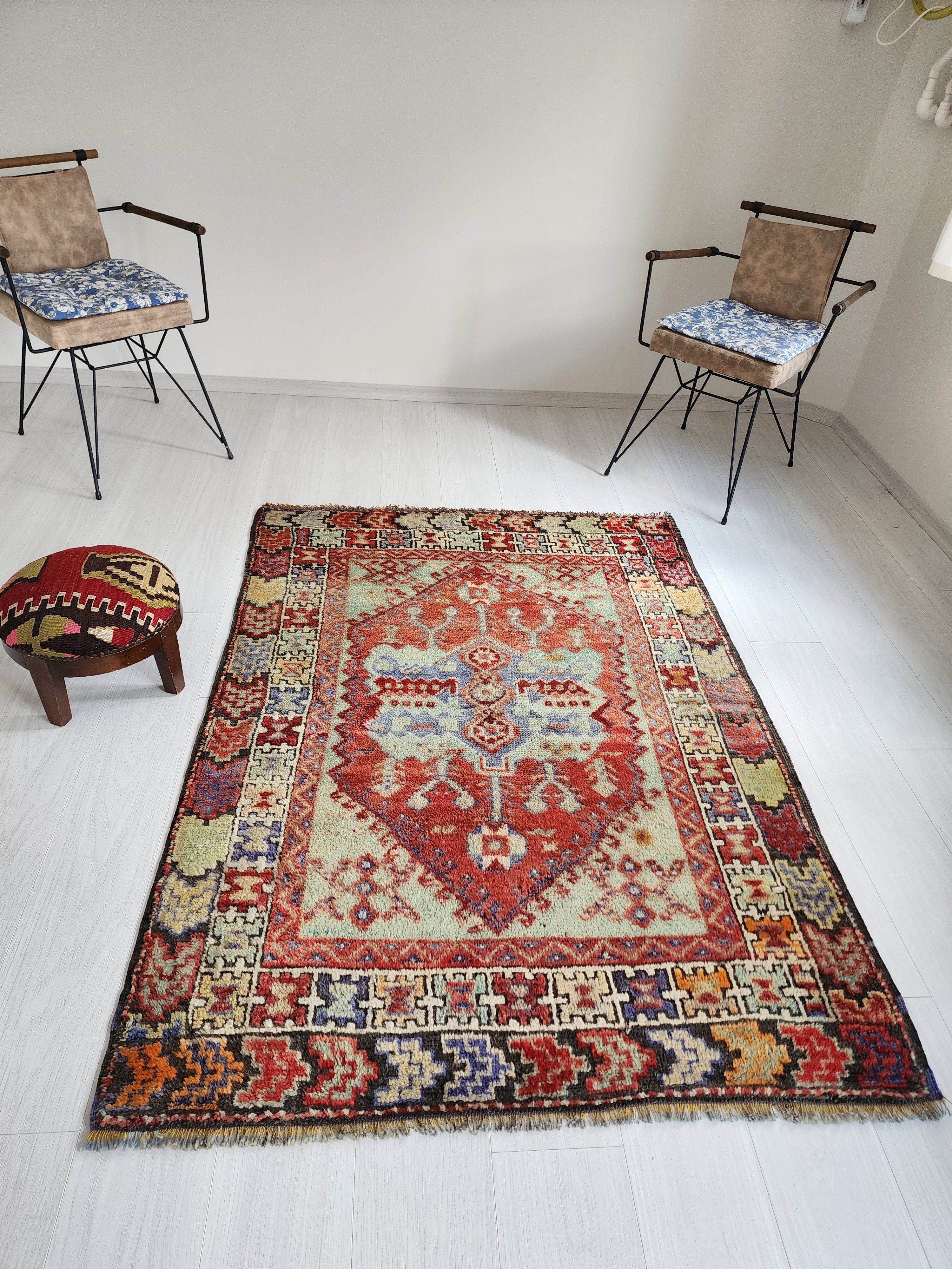 Hand-Knotted Anatolian Konya Rug with Rich Reds and Earthy Tones