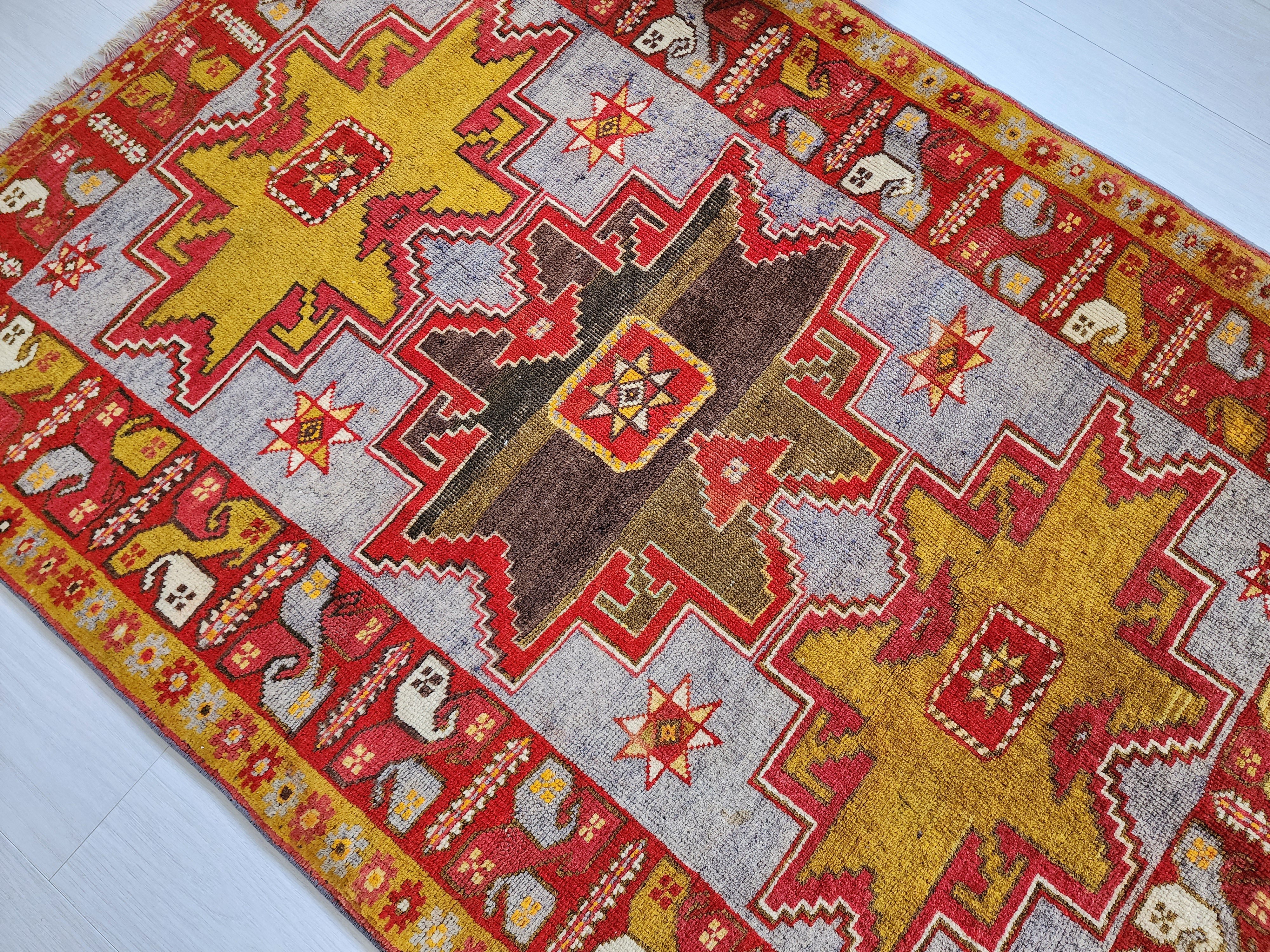 Antique Turkish Konya Rug with Tribal Bird Border – A Masterpiece of Anatolian Folk Art
