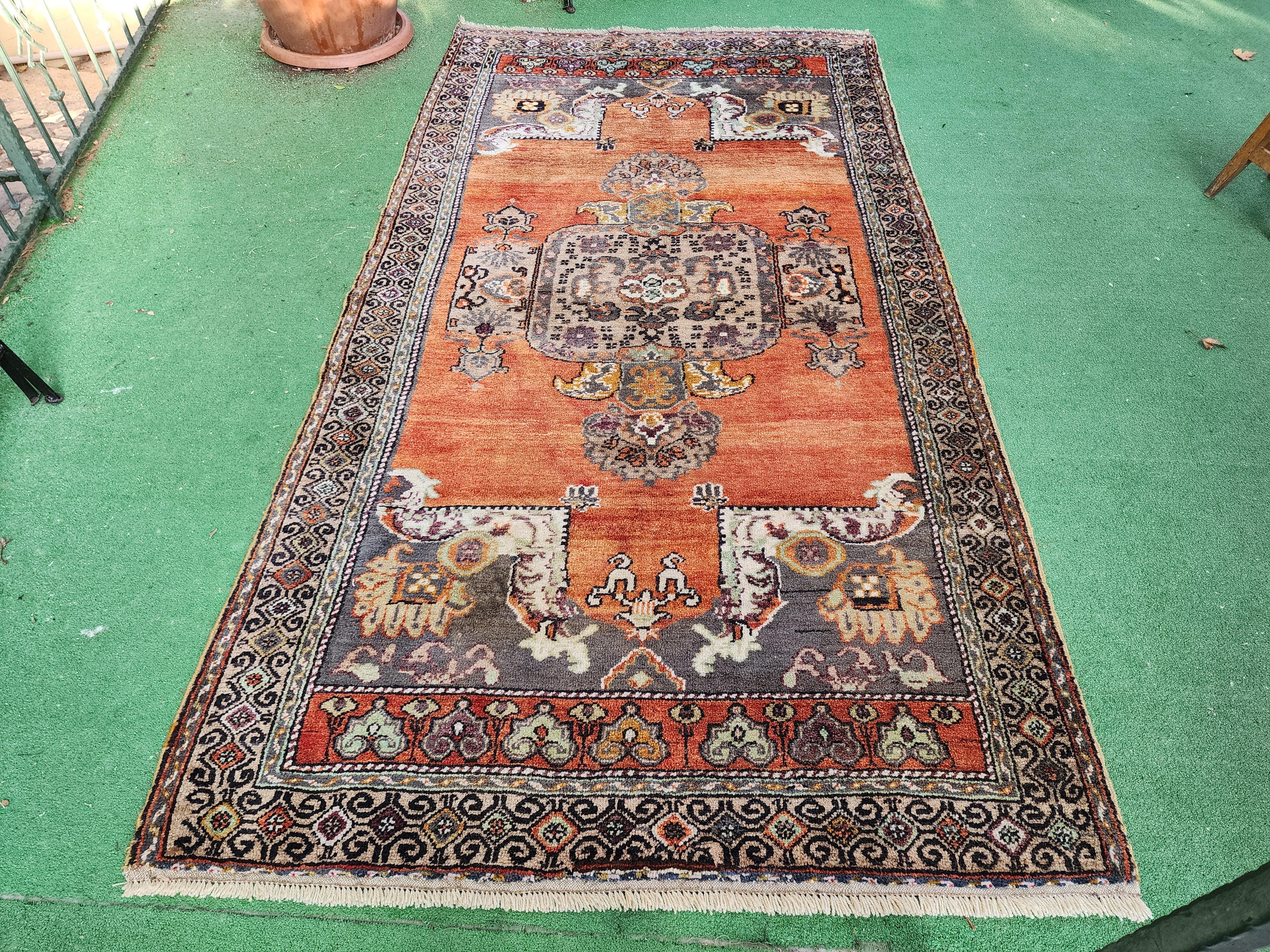 Vintage Anatolian Rug with Warm Orange Tones,  ''9''x4'8''