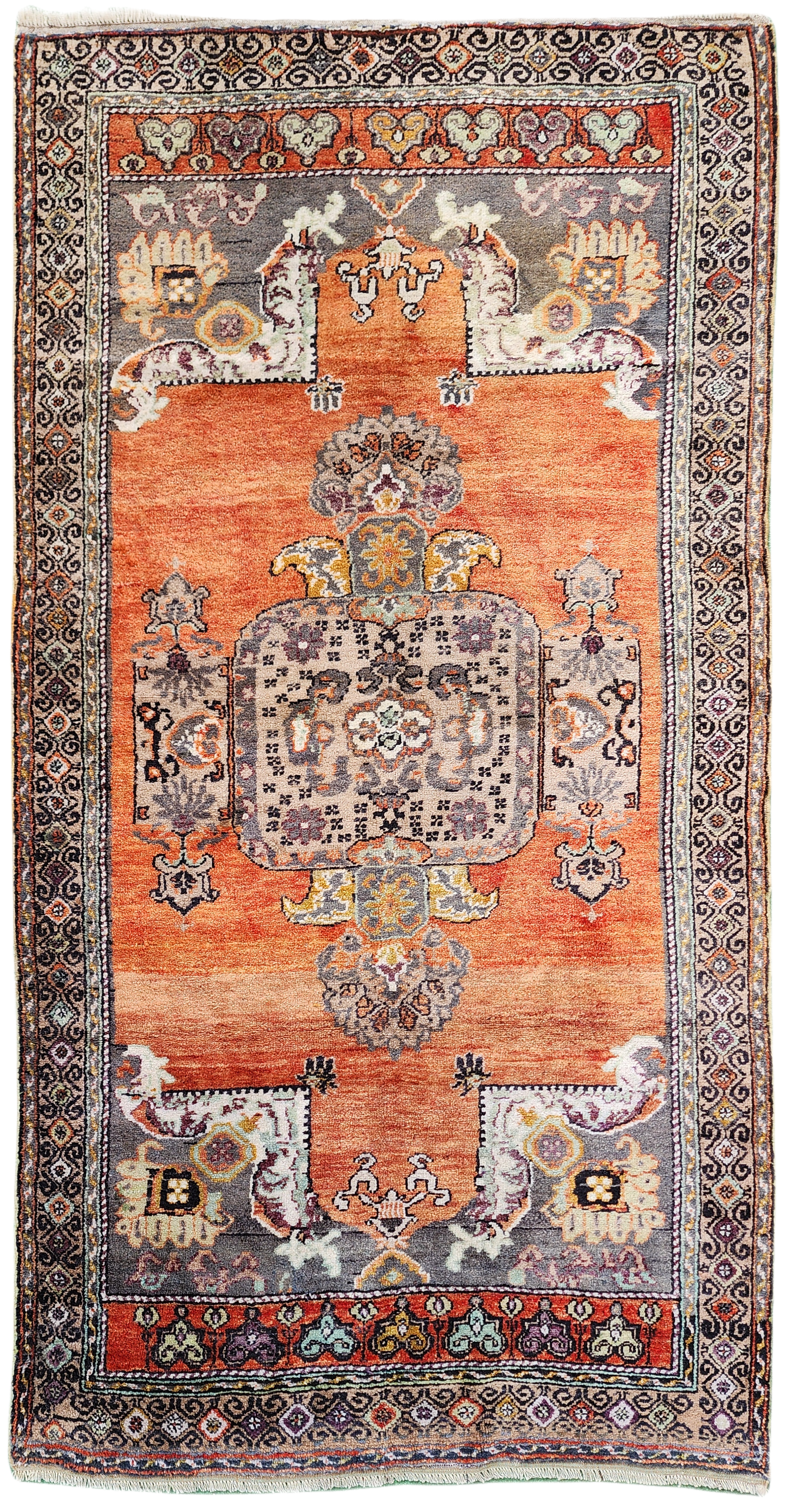 Vintage Anatolian Rug with Warm Orange Tones,  ''9''x4'8''