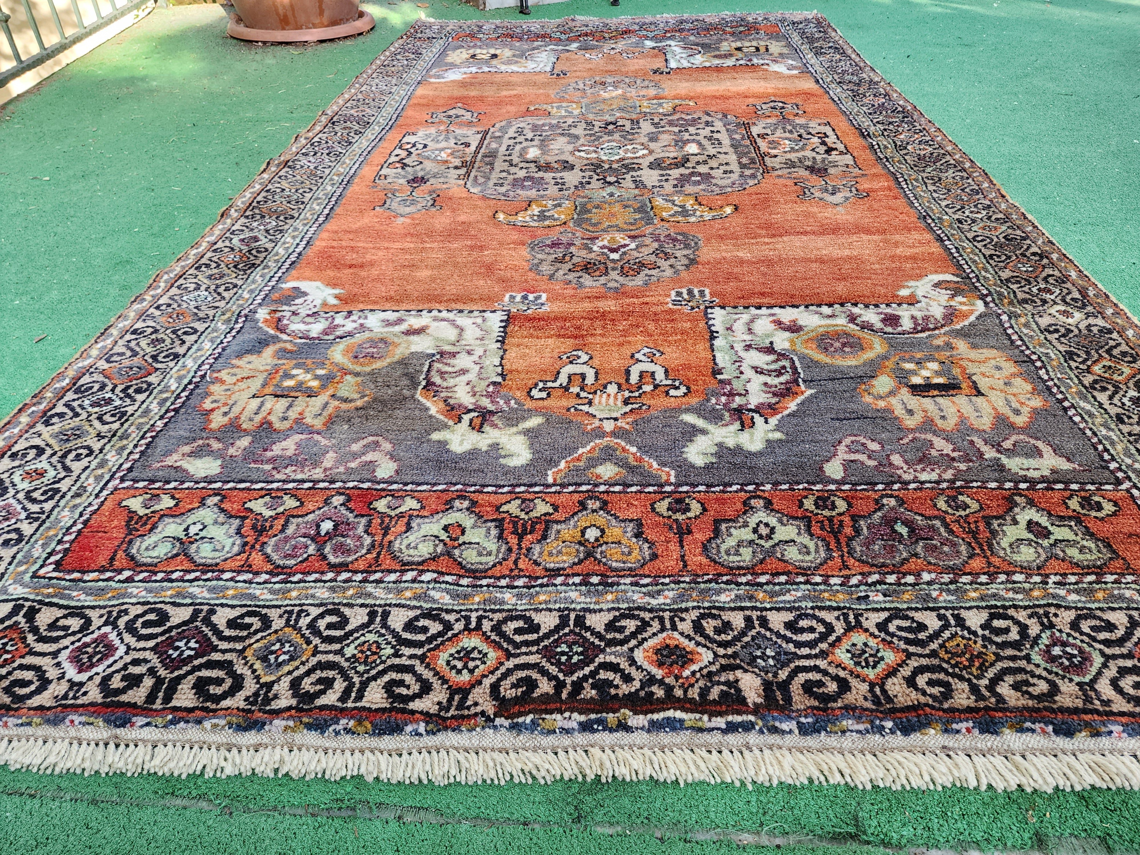 Vintage Anatolian Rug with Warm Orange Tones,  ''9''x4'8''