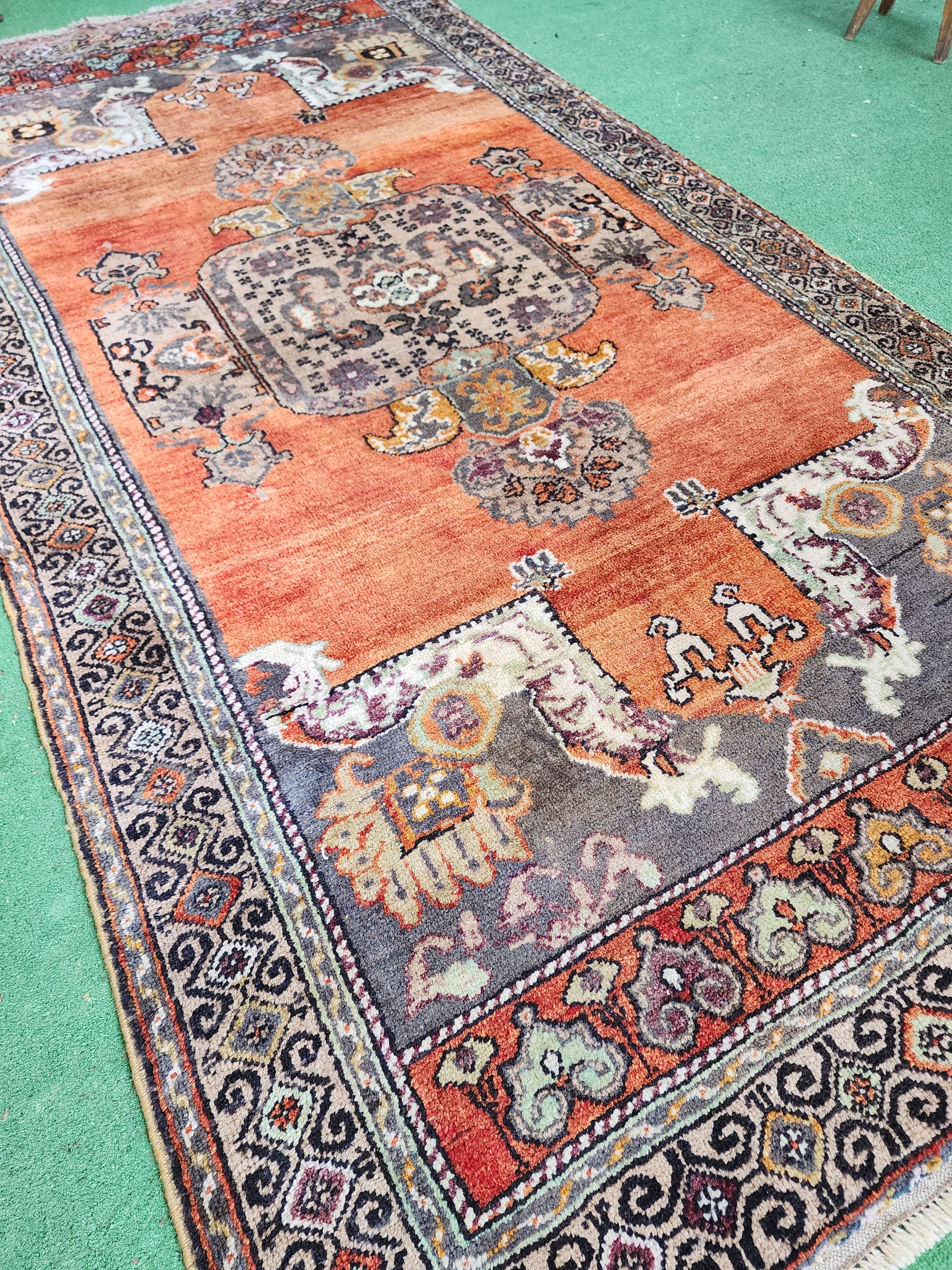 Vintage Anatolian Rug with Warm Orange Tones,  ''9''x4'8''