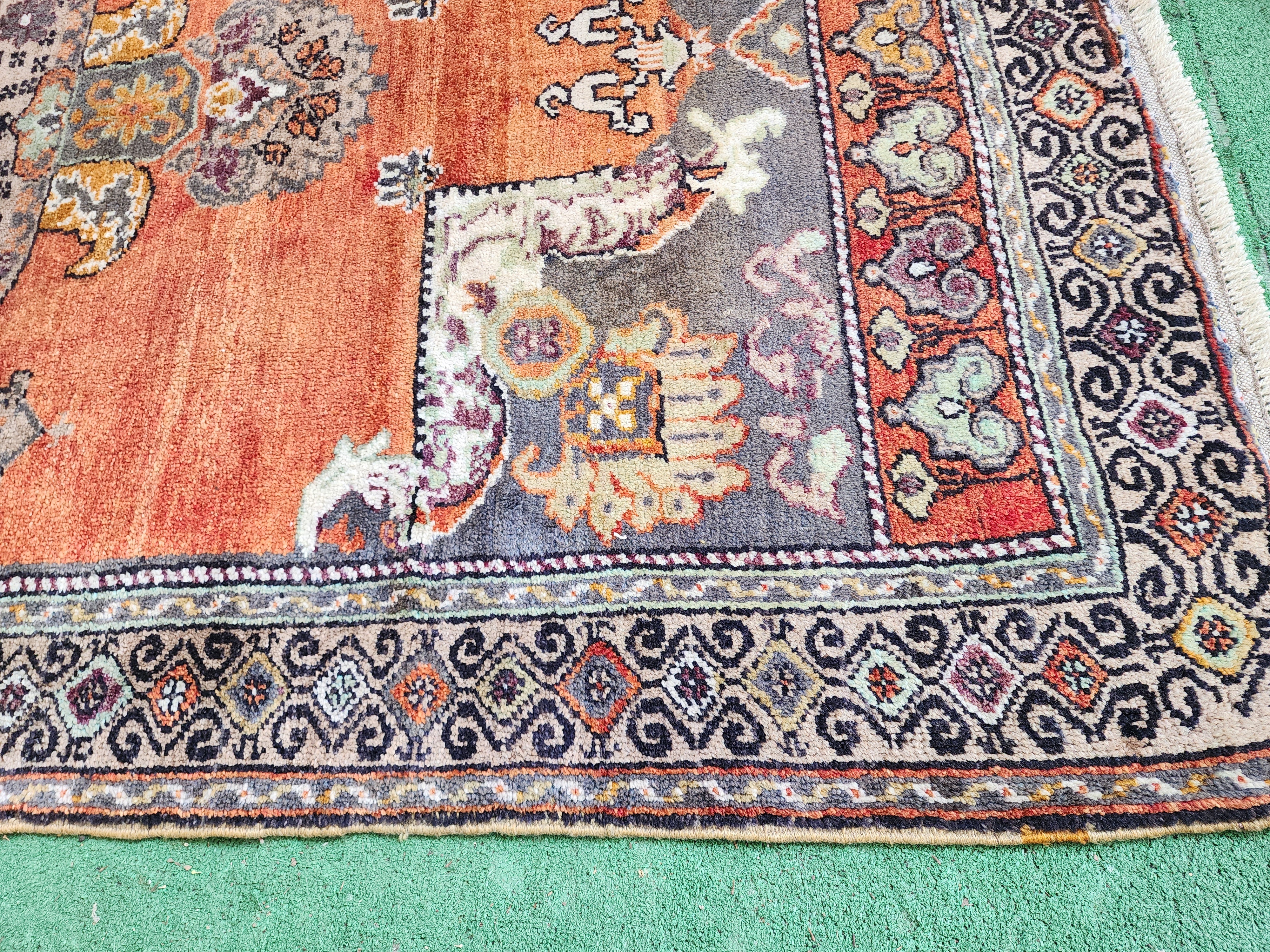 Vintage Anatolian Rug with Warm Orange Tones,  ''9''x4'8''