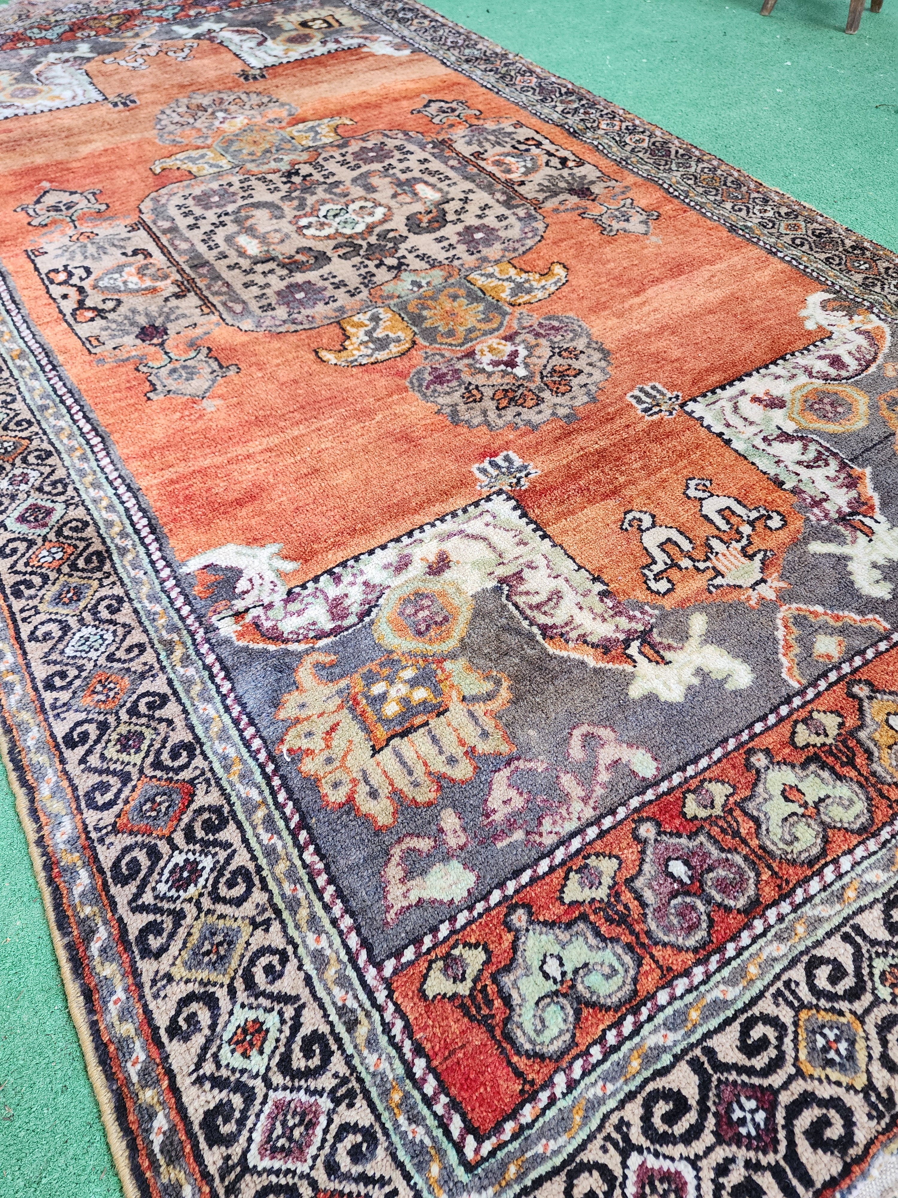 Vintage Anatolian Rug with Warm Orange Tones,  ''9''x4'8''