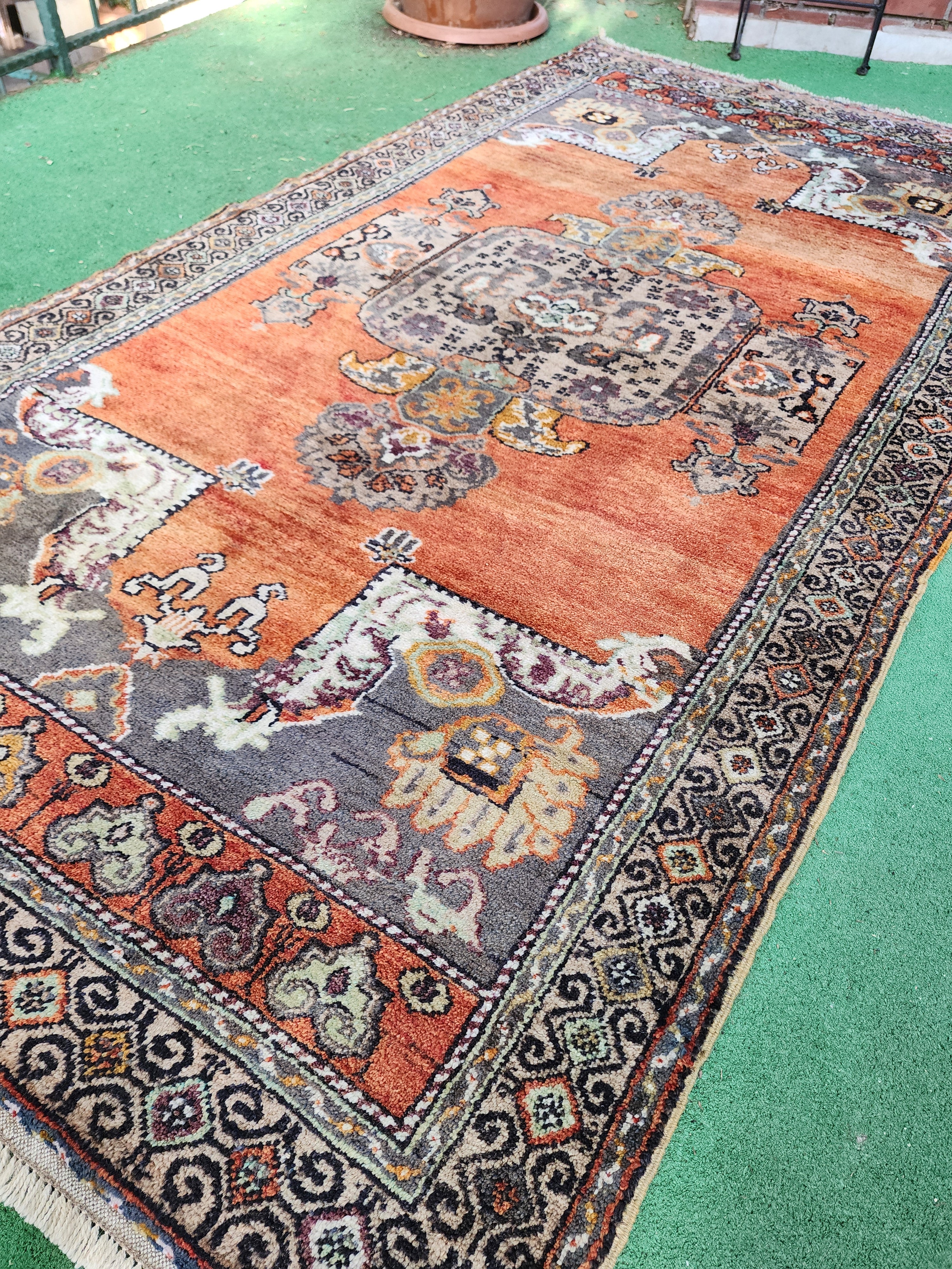 Vintage Anatolian Rug with Warm Orange Tones,  ''9''x4'8''
