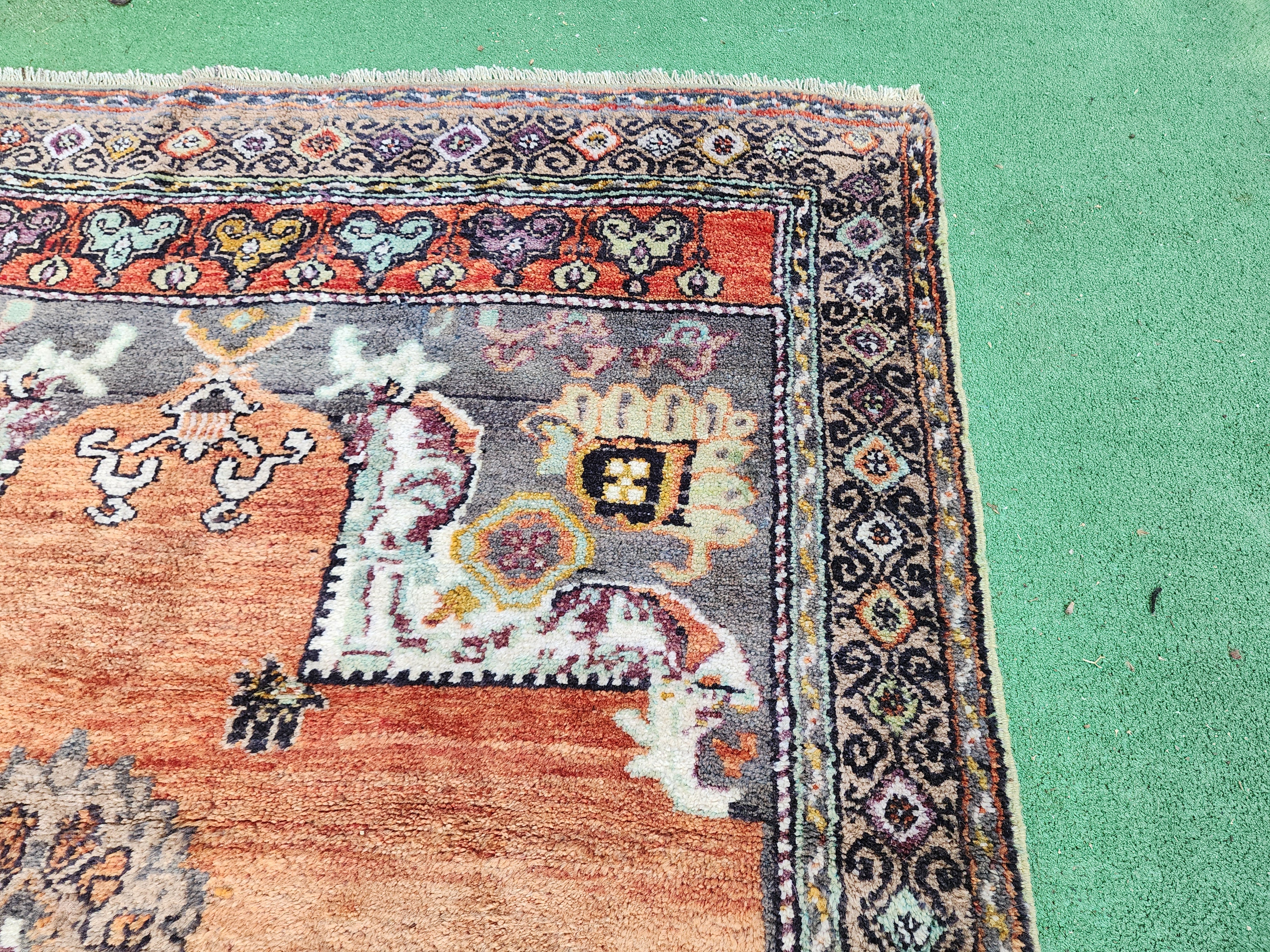 Vintage Anatolian Rug with Warm Orange Tones,  ''9''x4'8''