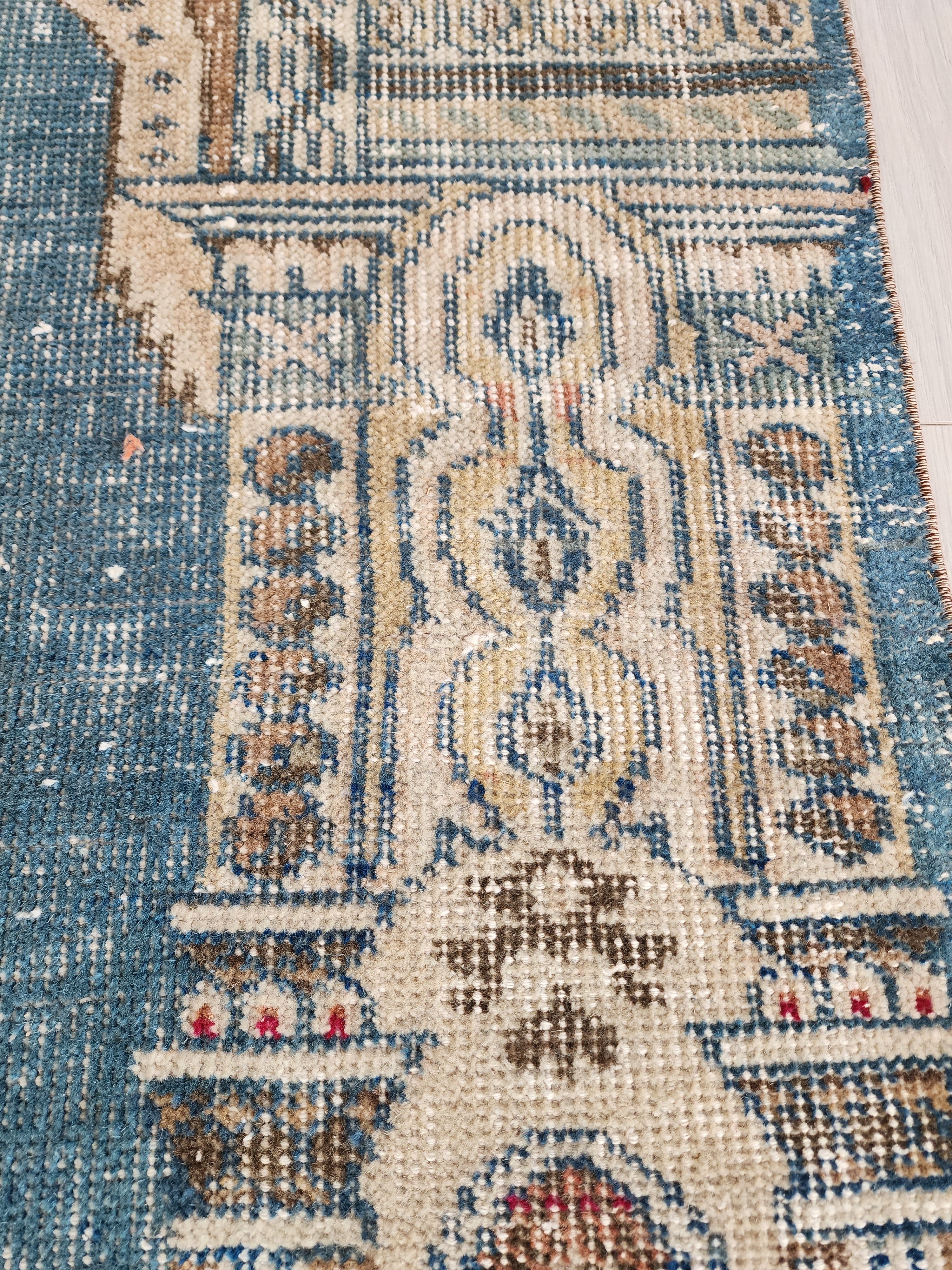 Vintage Persian, 5x3, Soft Blue and Brown Turkish Rug handmade from Natural Wool