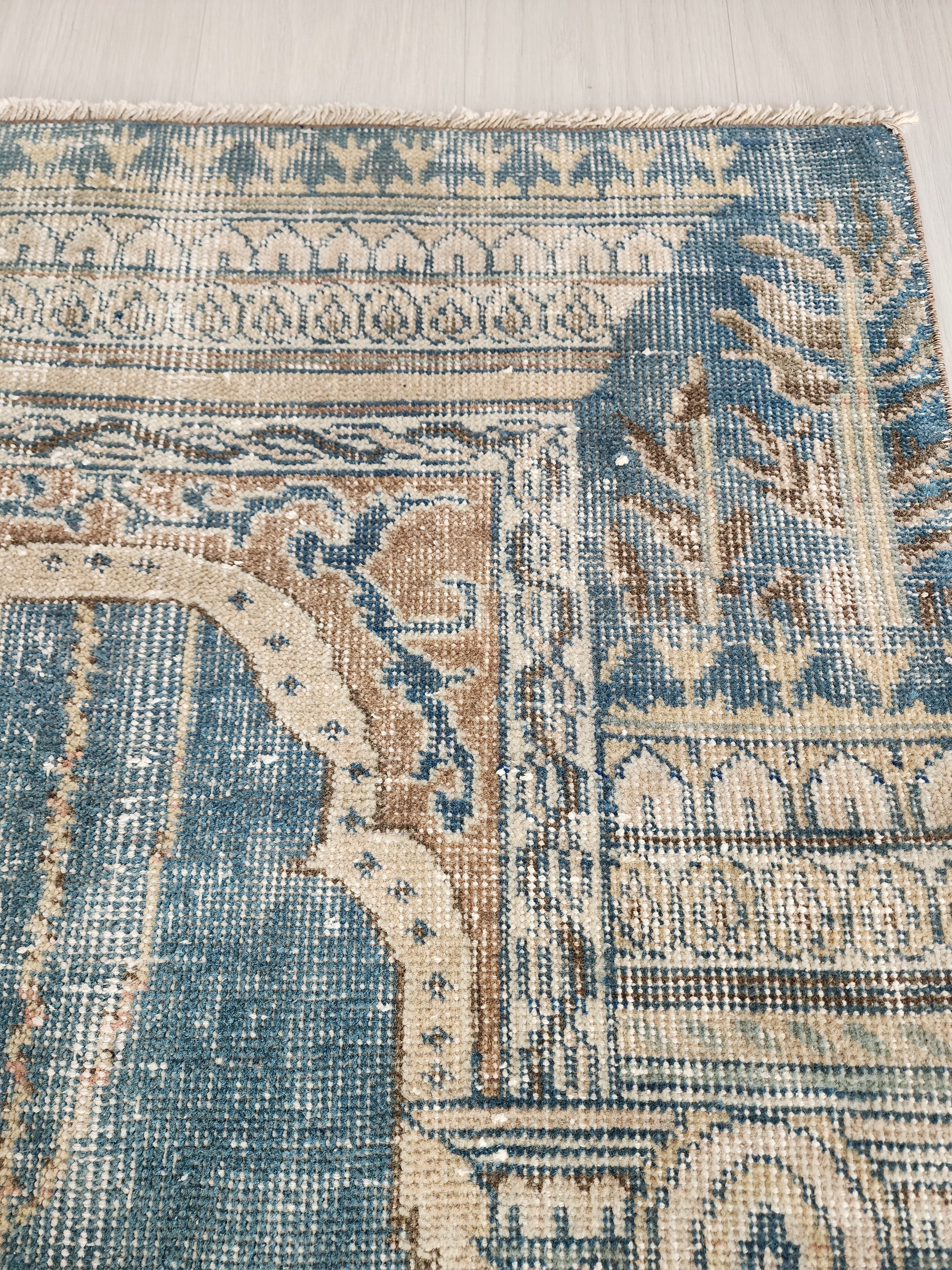 Vintage Persian, 5x3, Soft Blue and Brown Turkish Rug handmade from Natural Wool