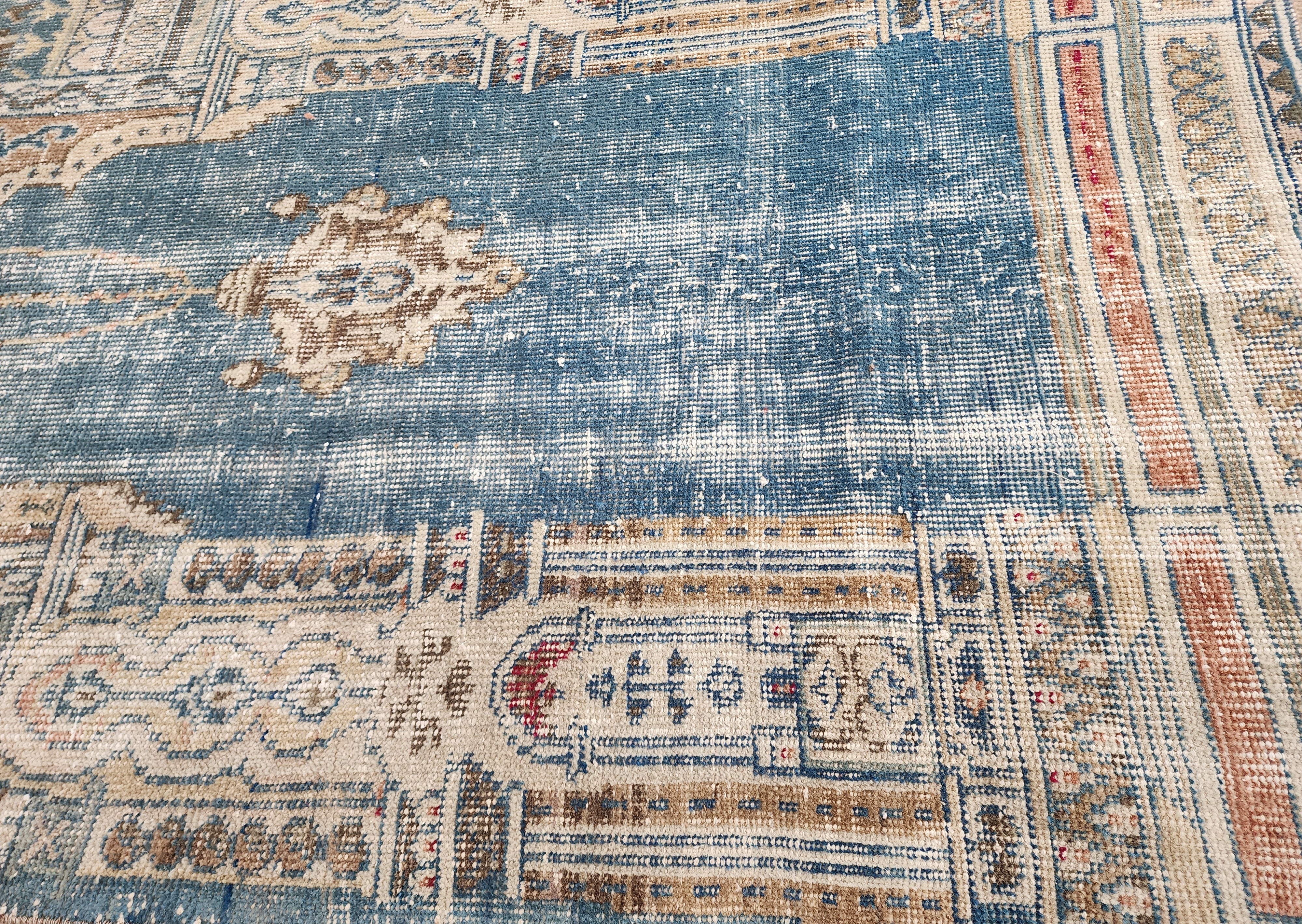 Vintage Persian, 5x3, Soft Blue and Brown Turkish Rug handmade from Natural Wool