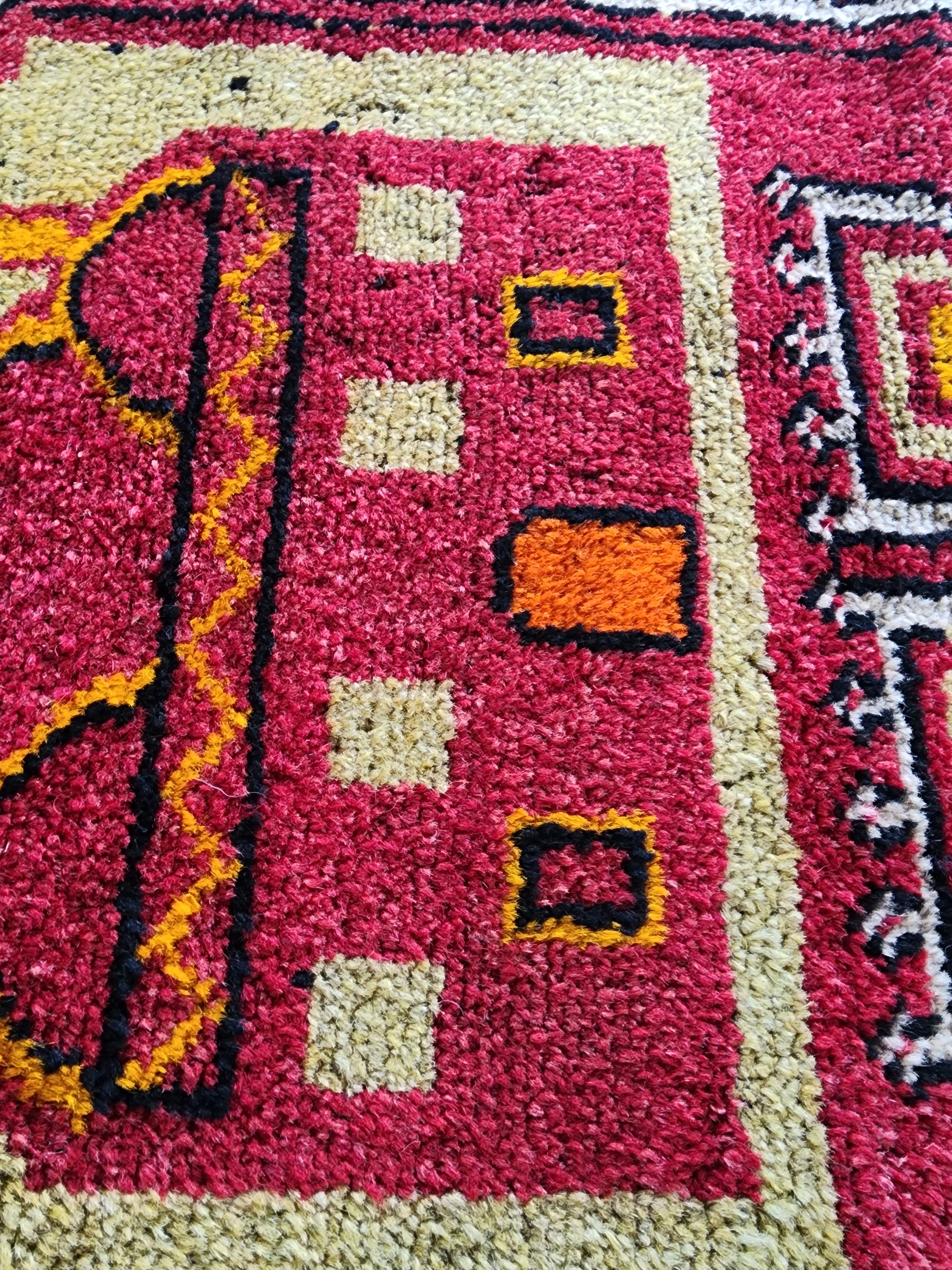 Antique Turkish Rug, 5x3, Red, Green and Orange, Handmade in Konya from Natural Wool