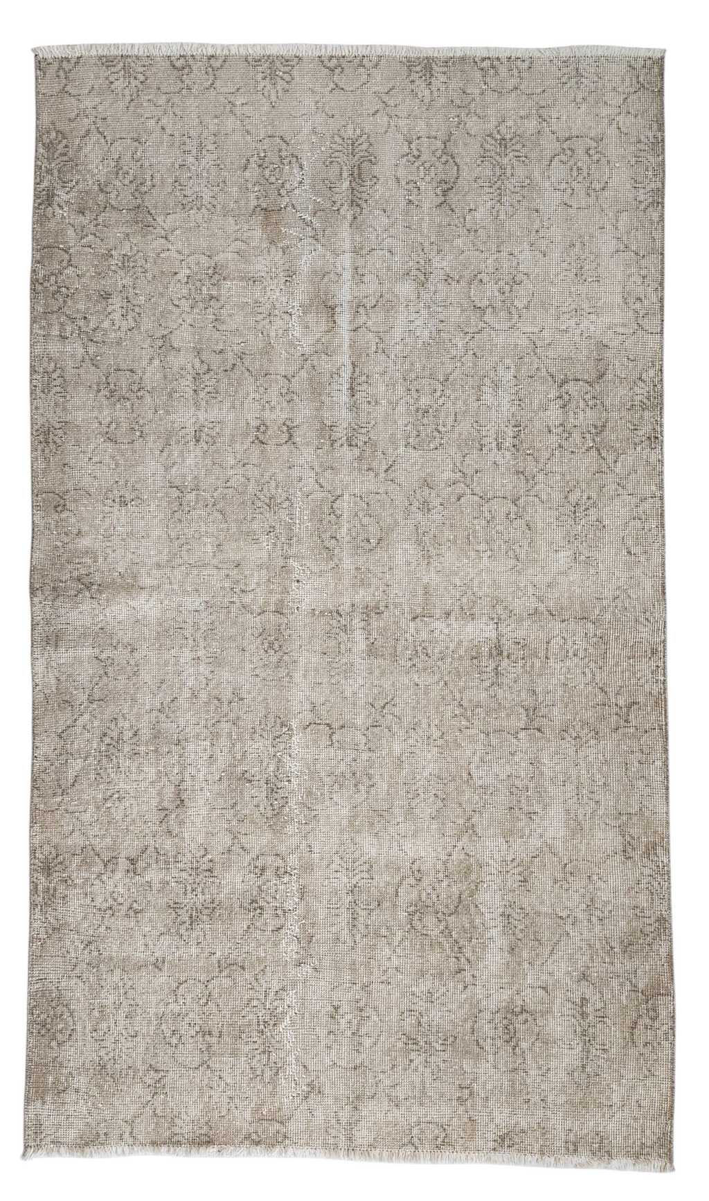 Brown and Cream Vintage Turkish Rug 7 x 4 ft