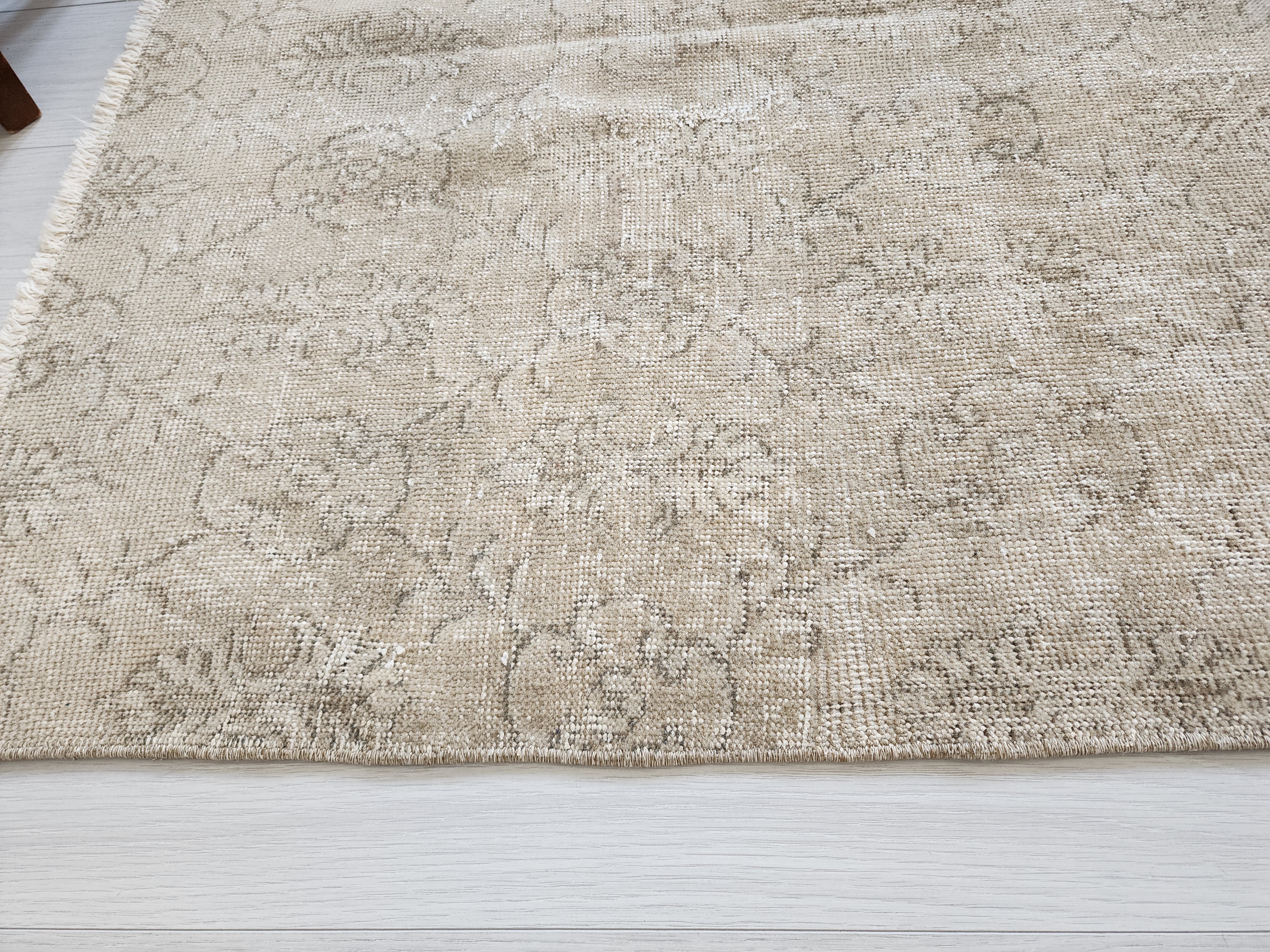 Brown and Cream Vintage Turkish Rug 7 x 4 ft