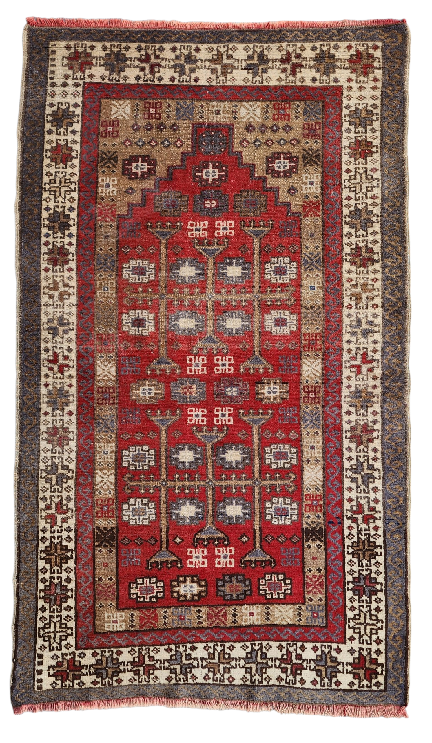 Vintage Turkish Wool Rug 5x3 ft - Tribal Red Brown Taspinar Rug