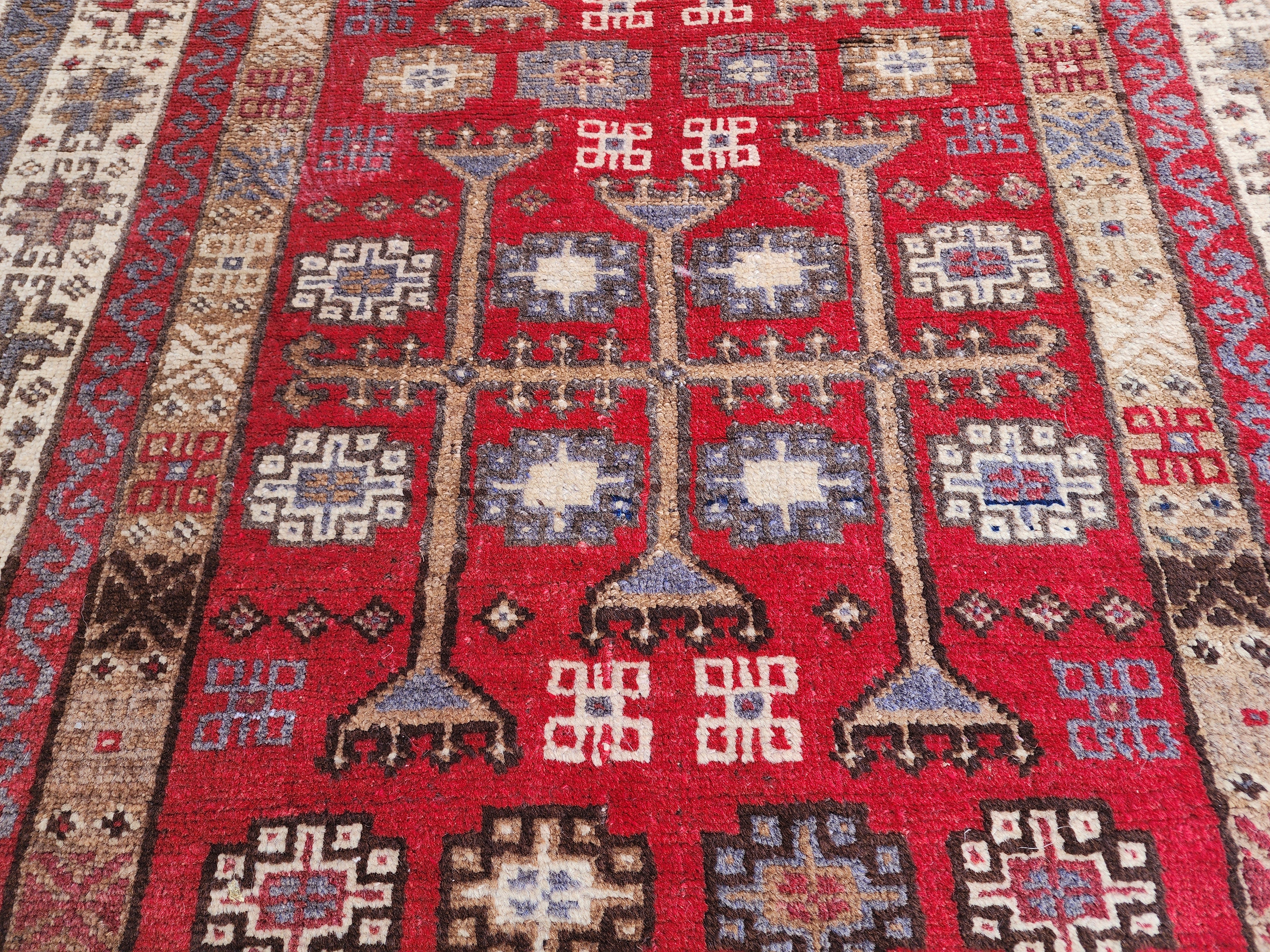 Vintage Turkish Wool Rug 5x3 ft - Tribal Red Brown Taspinar Rug