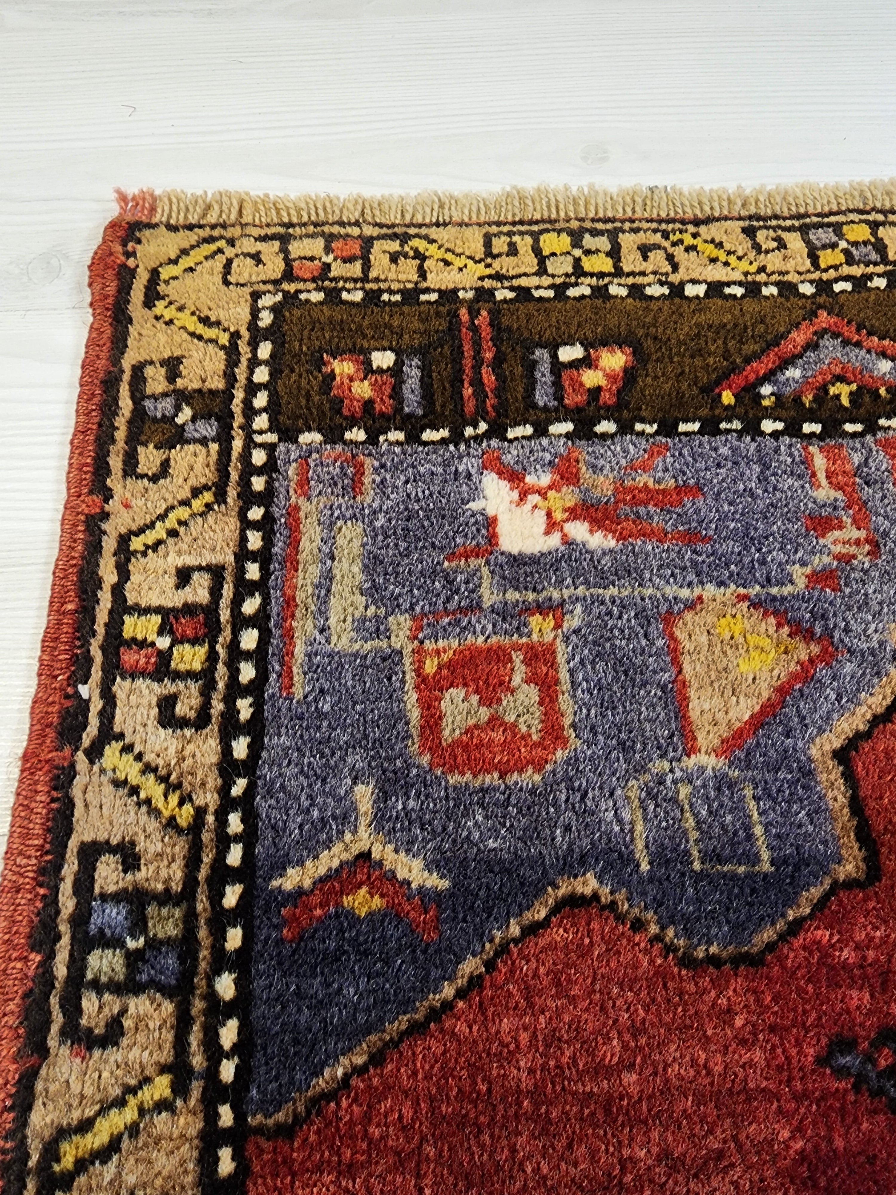 Vintage Turkish Rug, Handmade Wool Anatolian Mat (3'3"x1'9")
