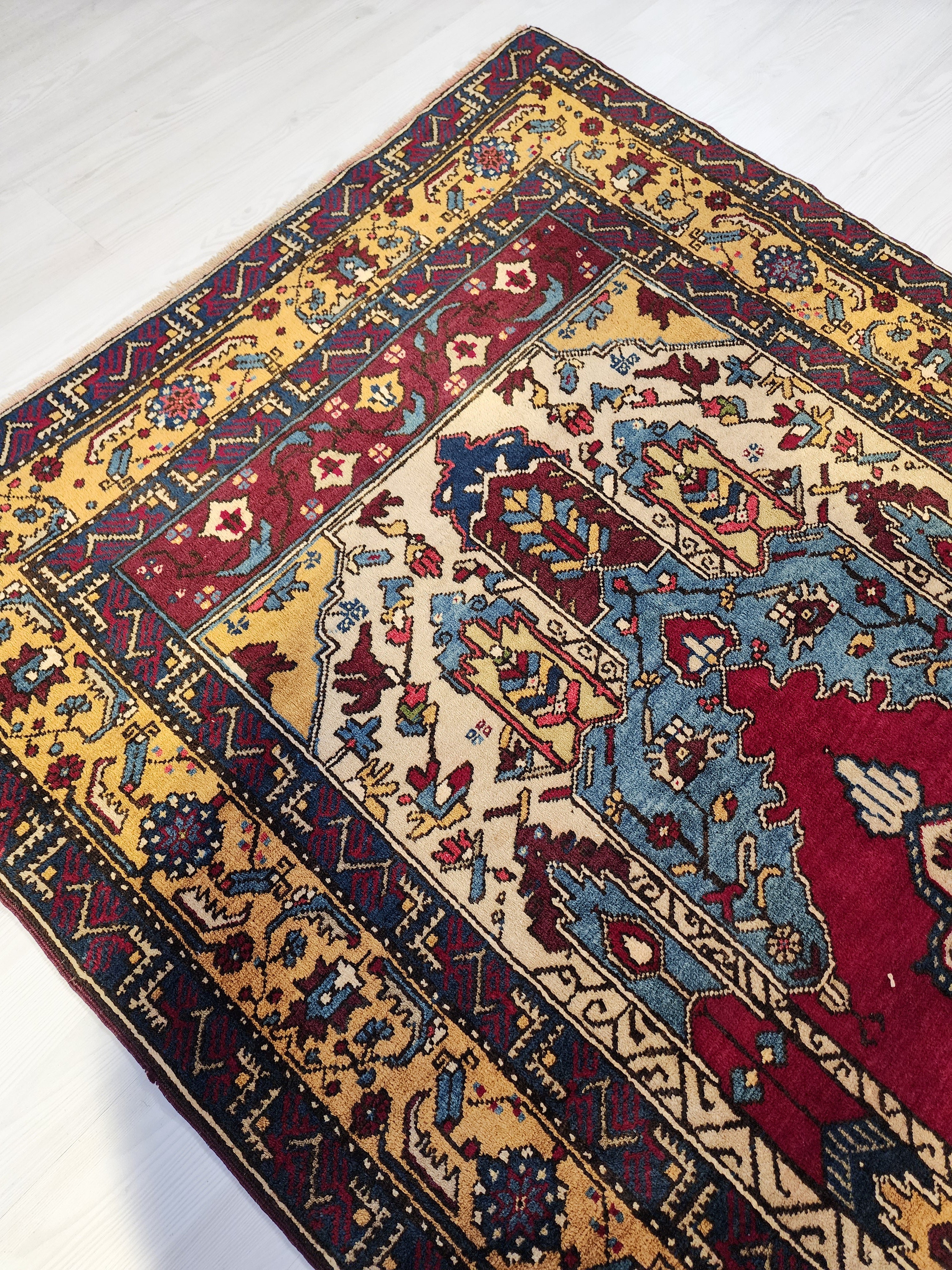 Handwoven Turkish Wool Rug, 8x4, Tribal Geometric Design