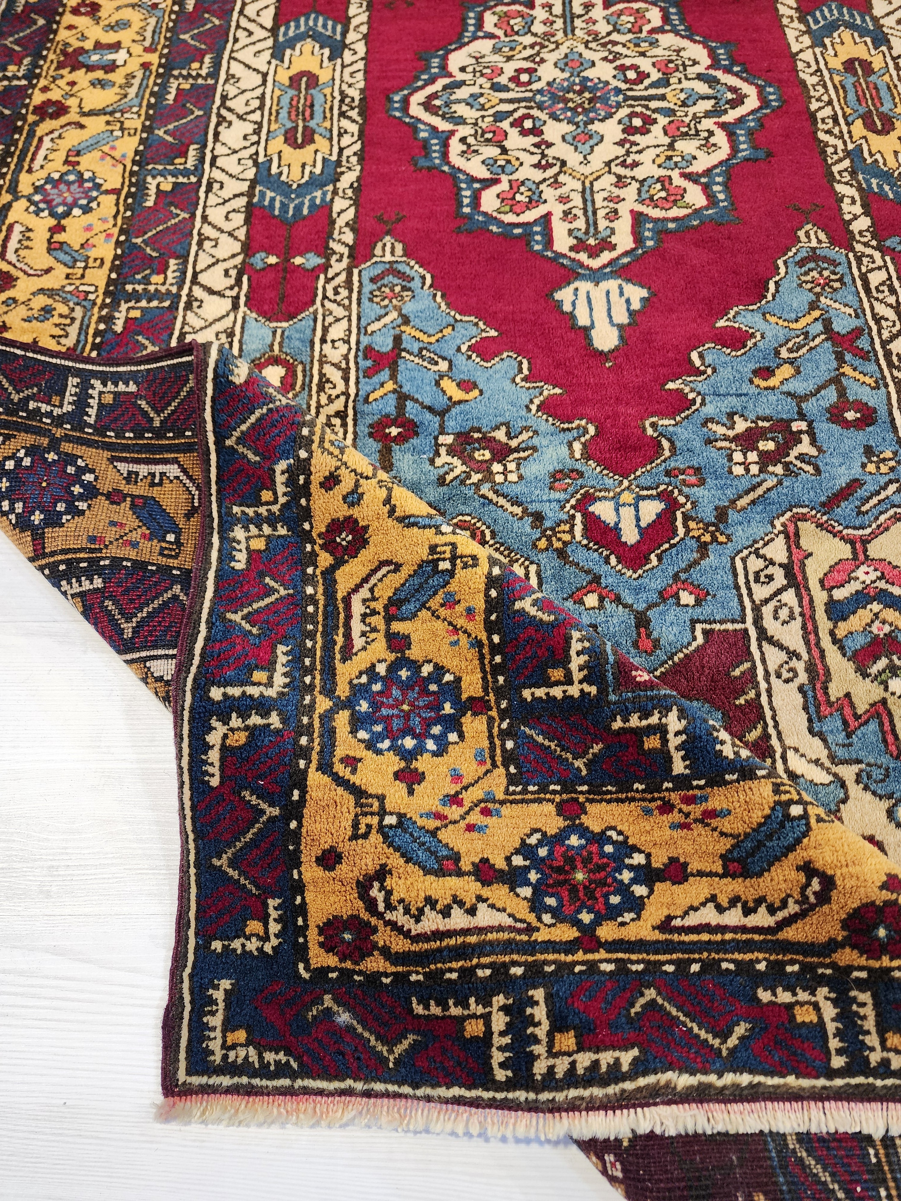 Handwoven Turkish Wool Rug, 8x4, Tribal Geometric Design