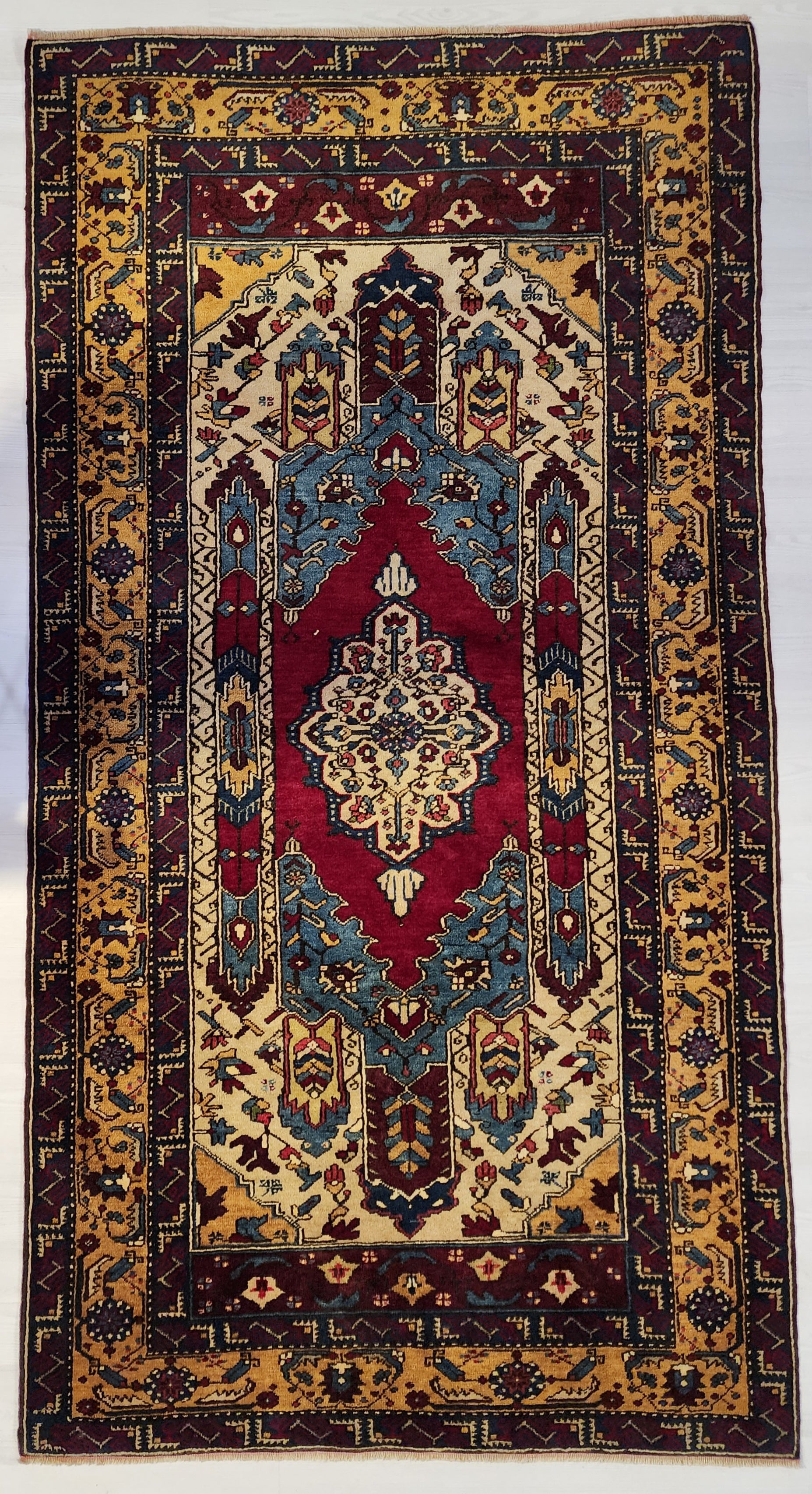 Handwoven Turkish Wool Rug, 8x4, Tribal Geometric Design