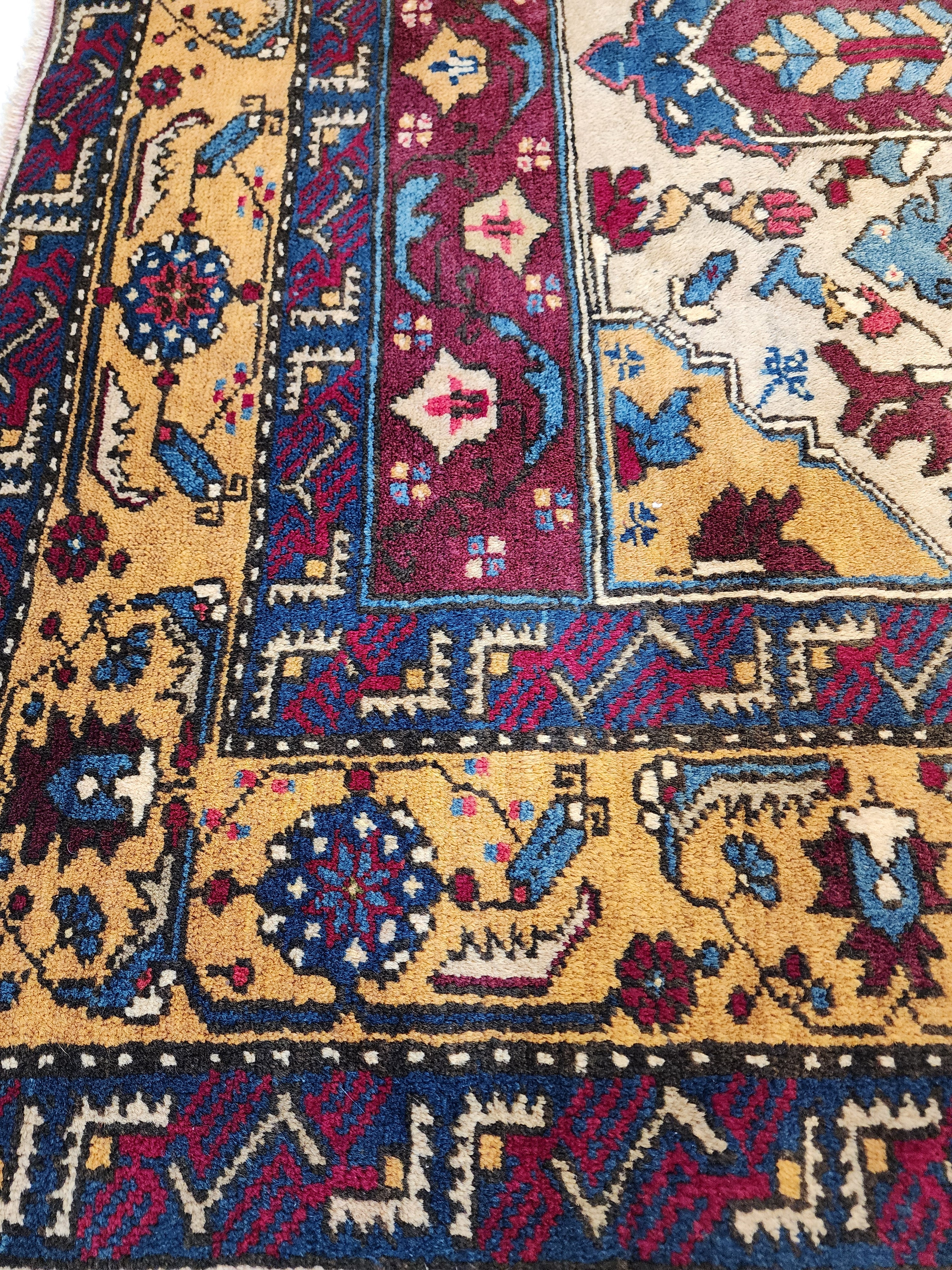 Handwoven Turkish Wool Rug, 8x4, Tribal Geometric Design