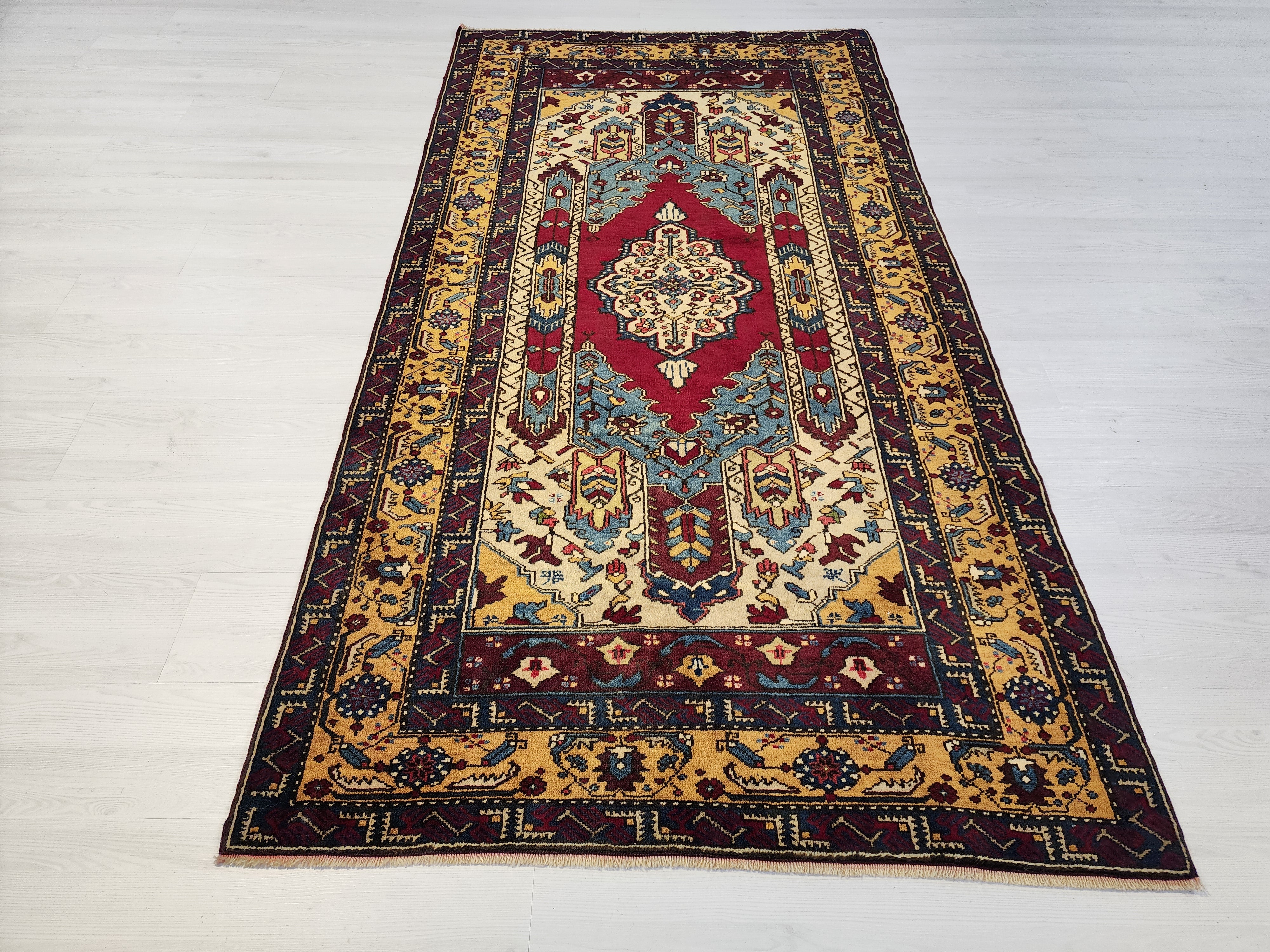 Handwoven Turkish Wool Rug, 8x4, Tribal Geometric Design