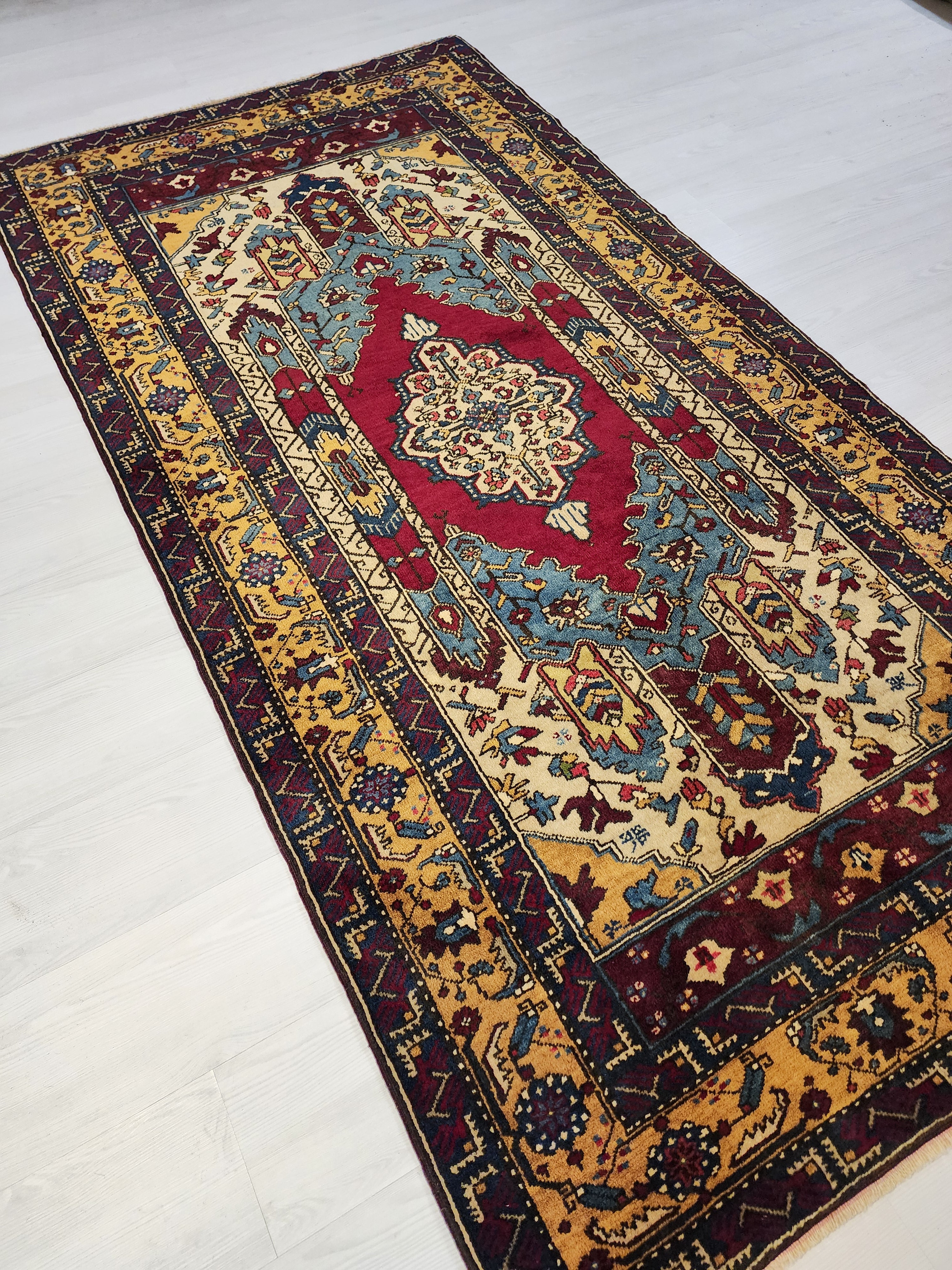 Handwoven Turkish Wool Rug, 8x4, Tribal Geometric Design