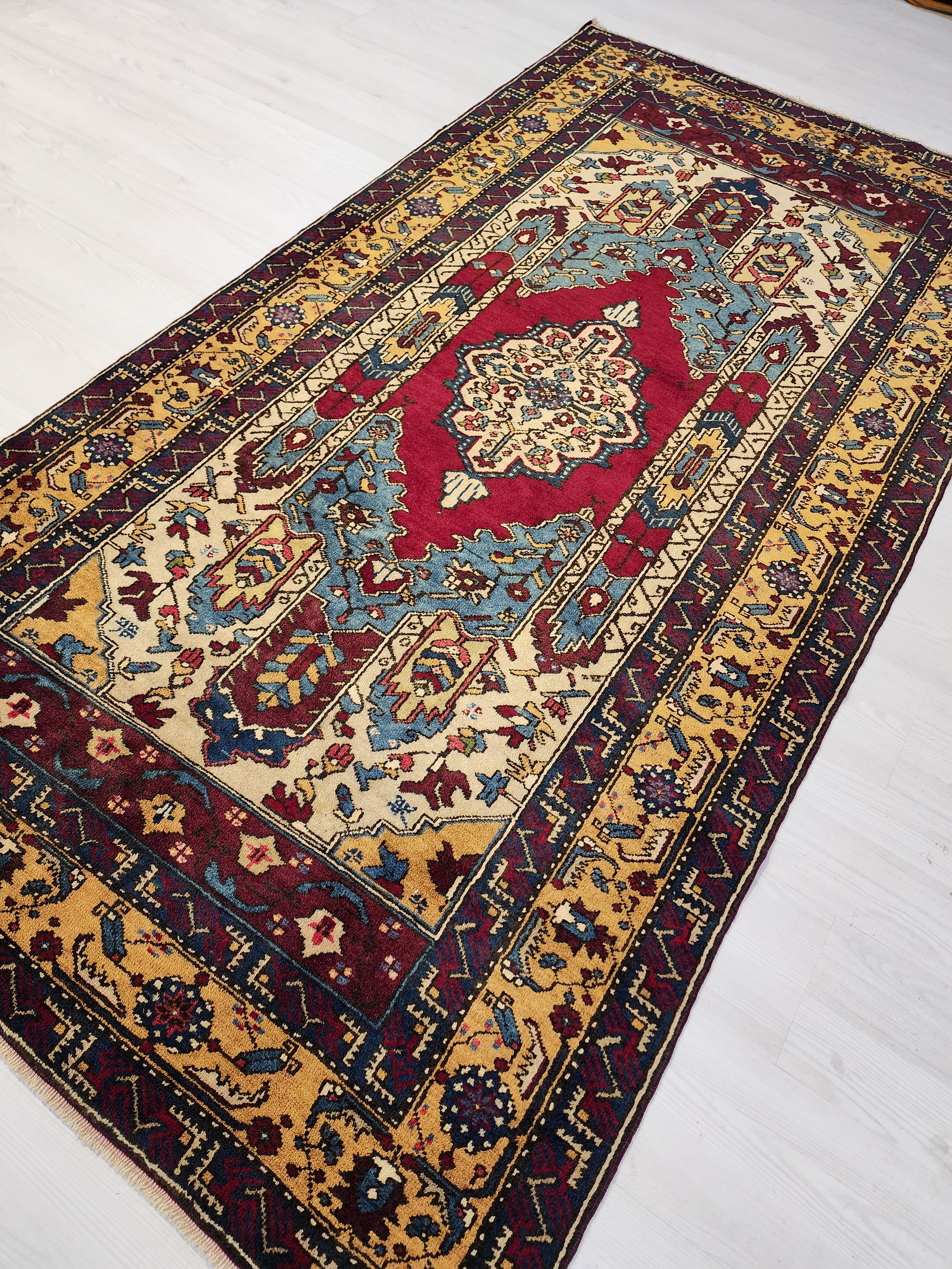 Handwoven Turkish Wool Rug, 8x4, Tribal Geometric Design