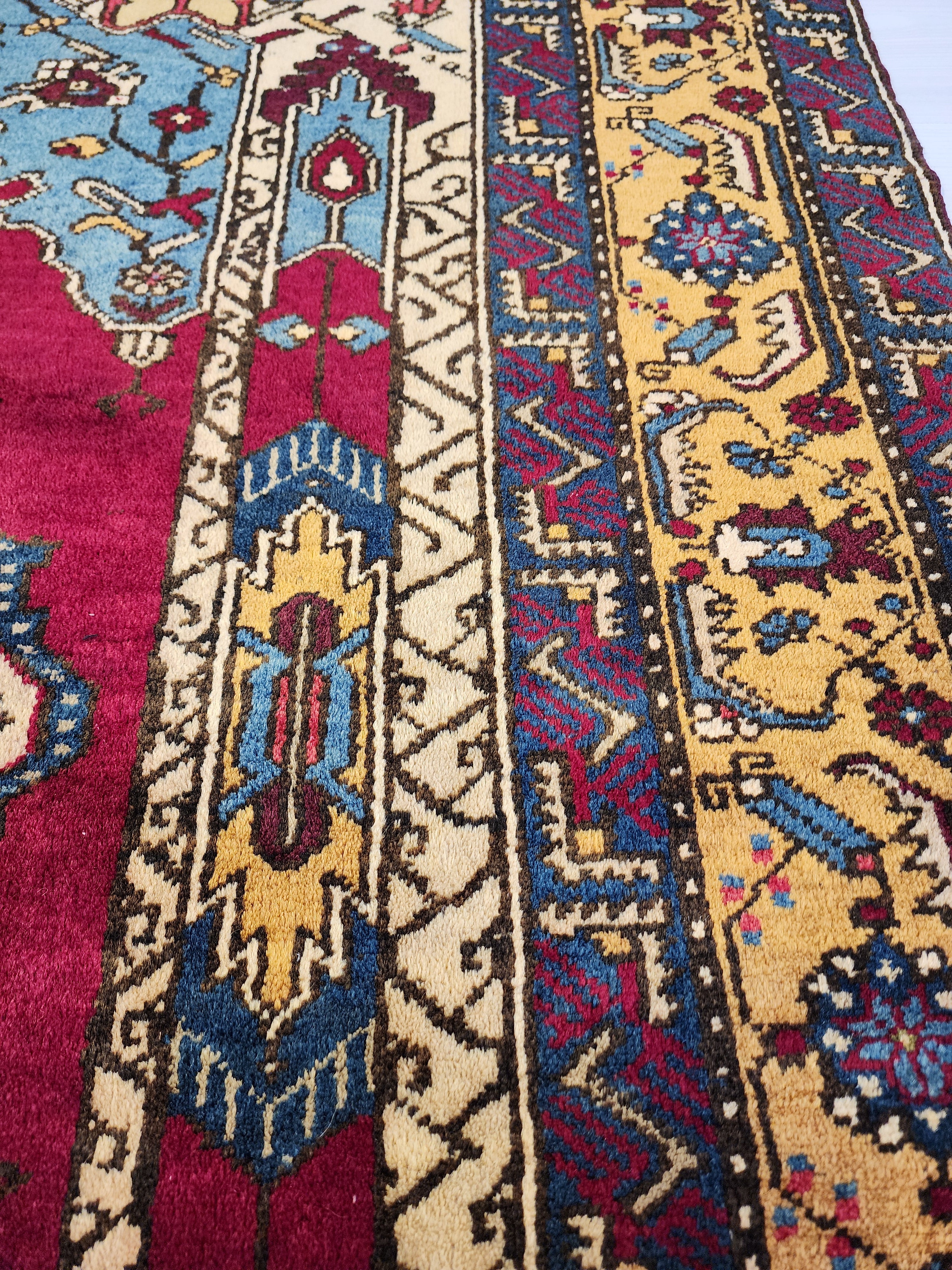 Handwoven Turkish Wool Rug, 8x4, Tribal Geometric Design