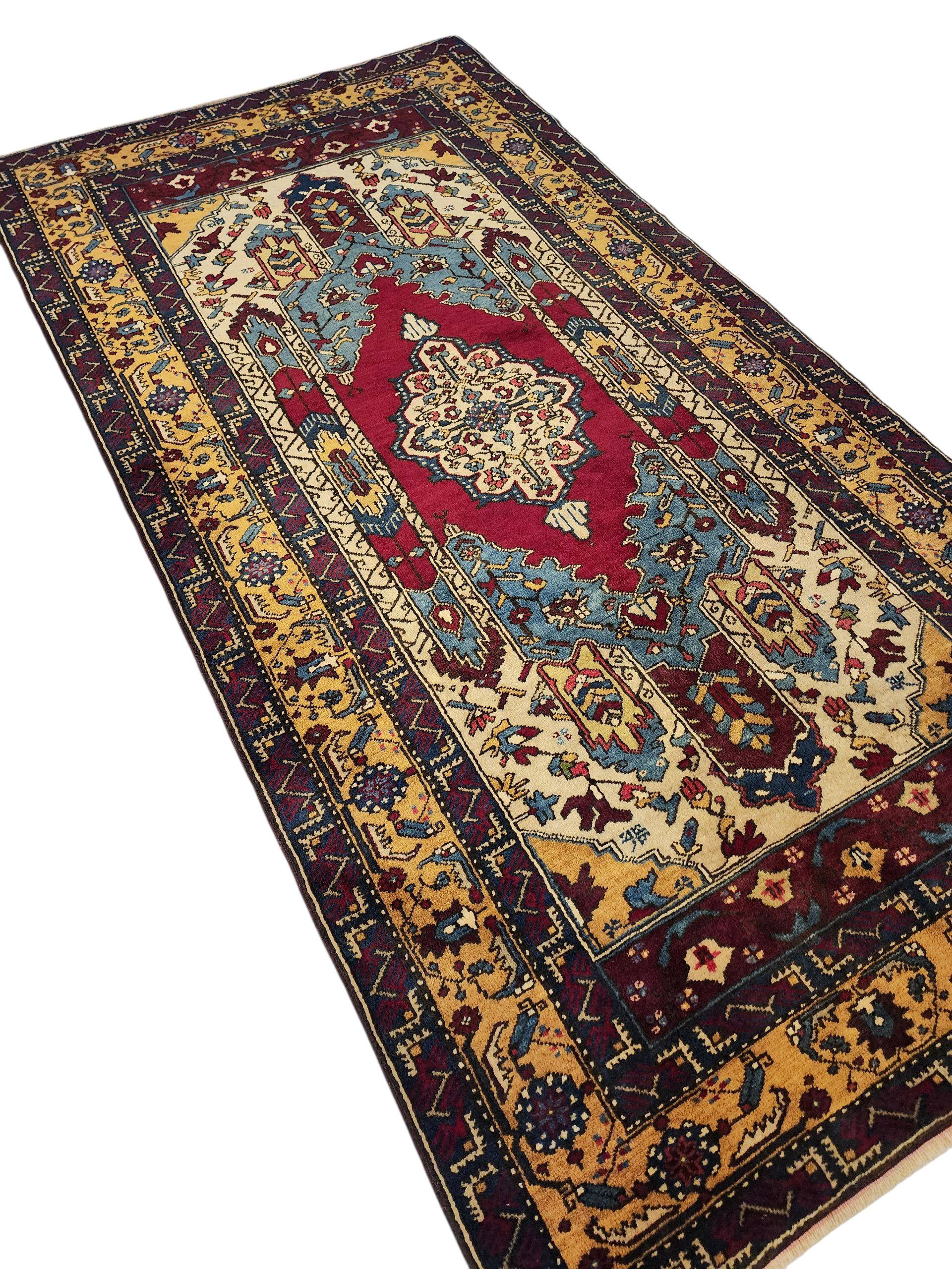 Handwoven Turkish Wool Rug, 8x4, Tribal Geometric Design