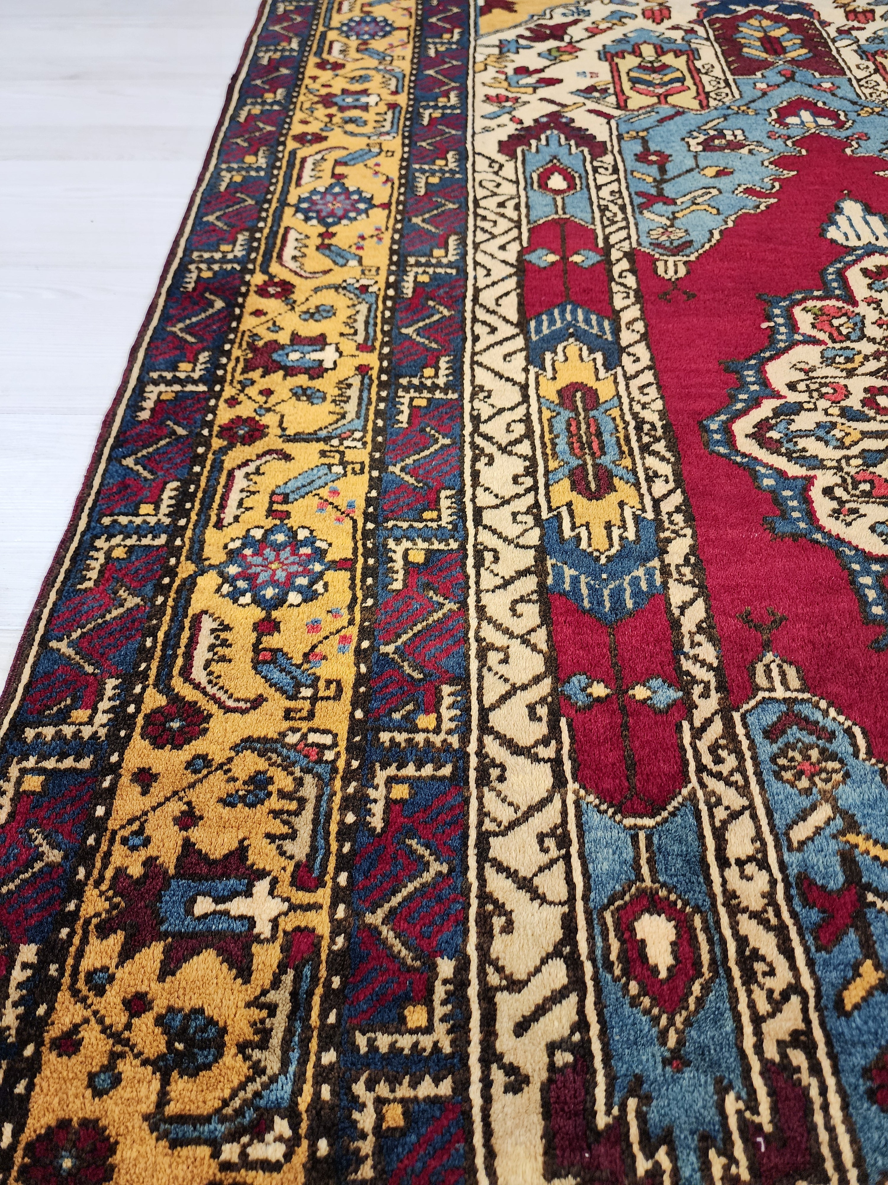 Handwoven Turkish Wool Rug, 8x4, Tribal Geometric Design