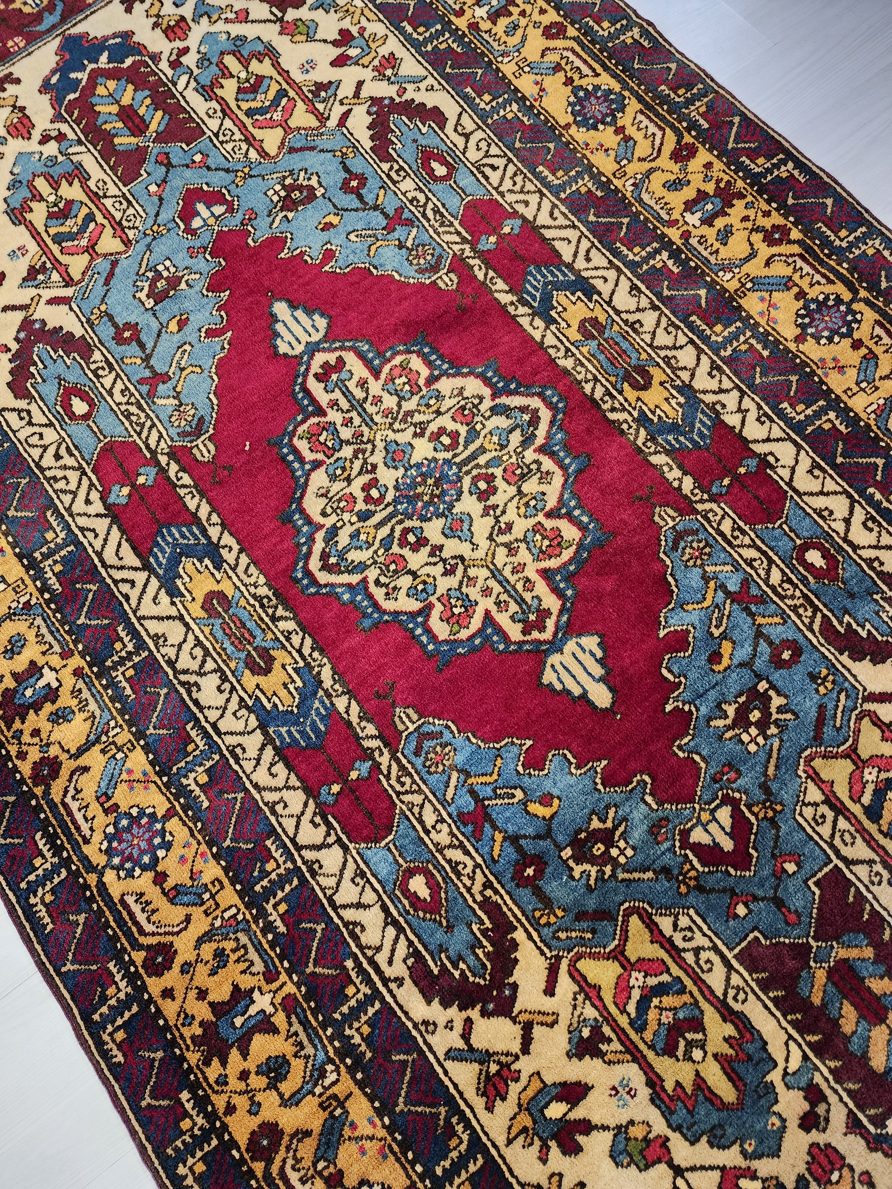 Handwoven Turkish Wool Rug, 8x4, Tribal Geometric Design