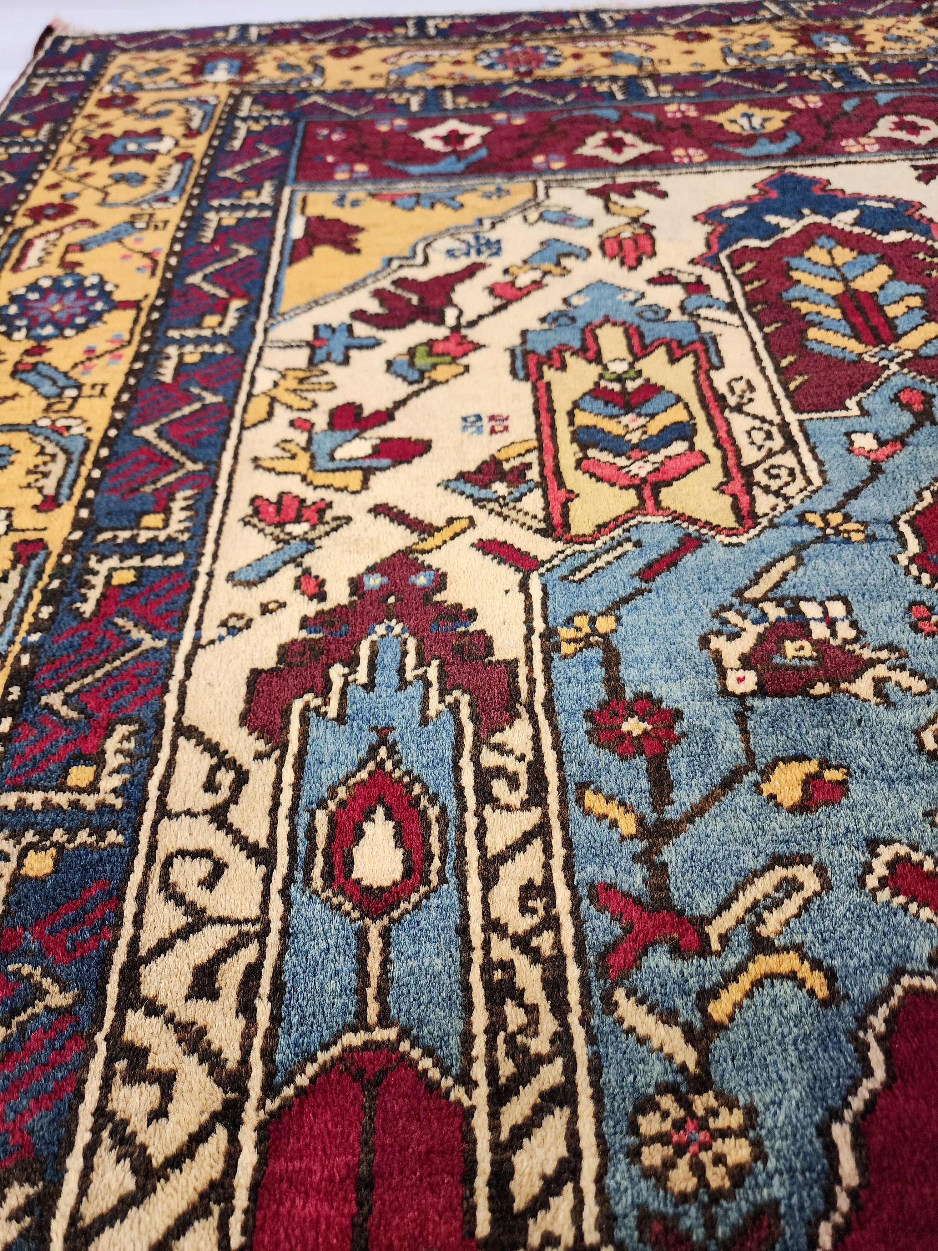 Handwoven Turkish Wool Rug, 8x4, Tribal Geometric Design