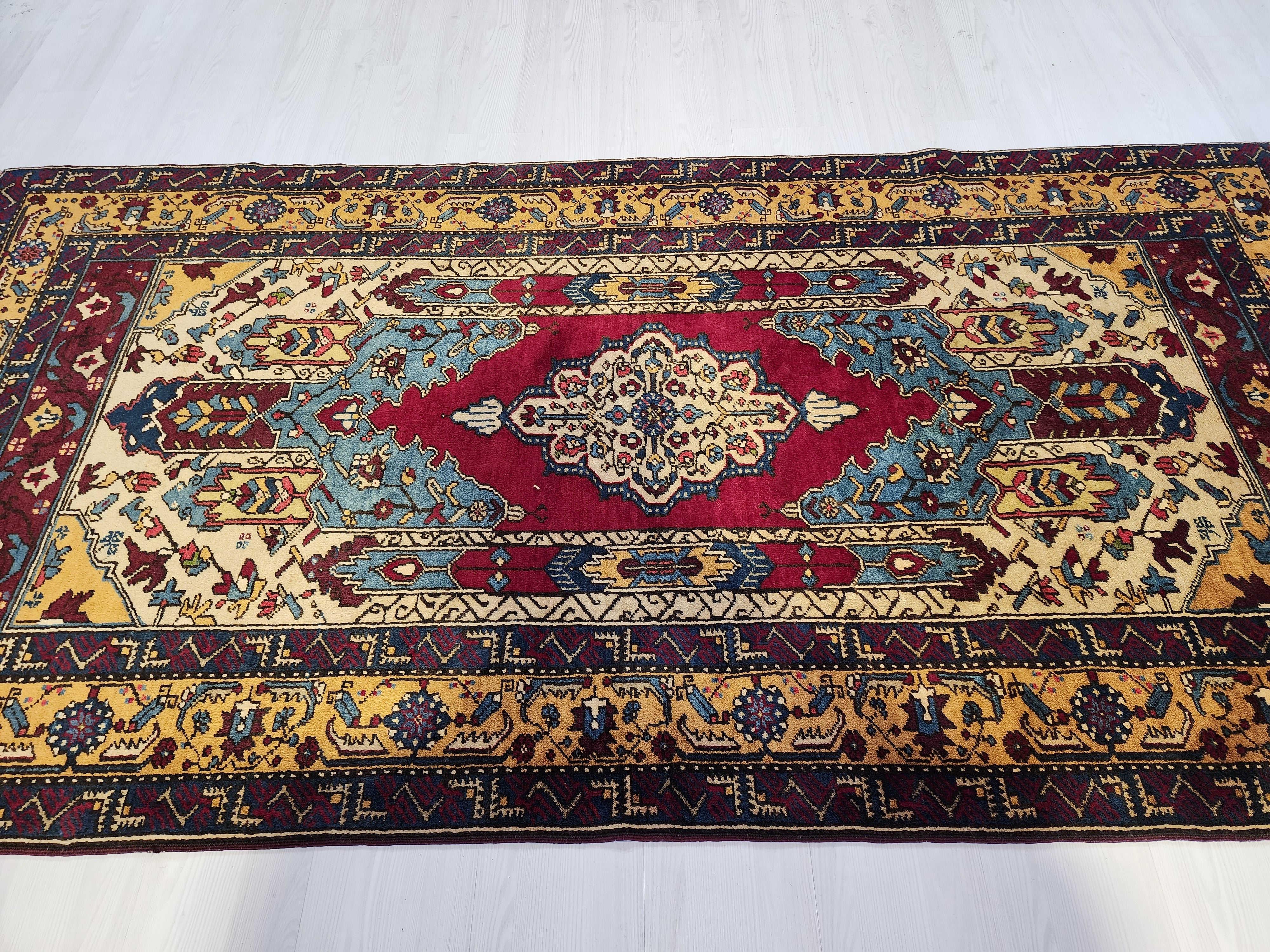 Handwoven Turkish Wool Rug, 8x4, Tribal Geometric Design