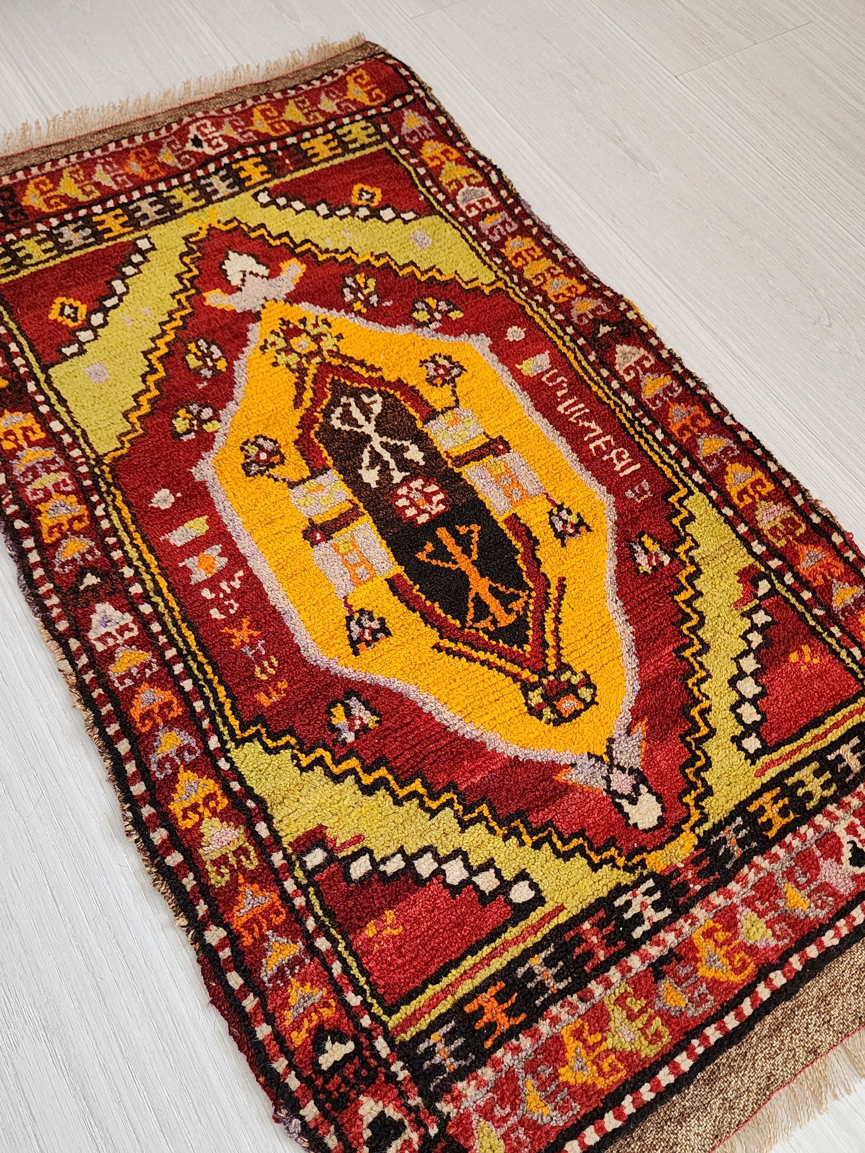 Authentic Cappadocian Rug , Vintage Handwoven Turkish Wool Carpet