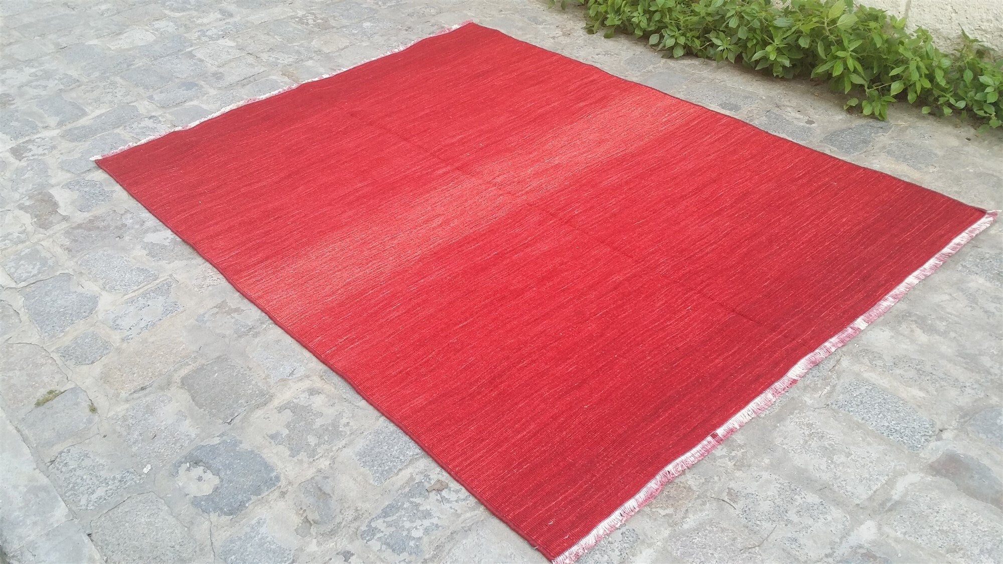 Turkish Kilim Rug 6 x 4 ft Terracotta Red Vintage Handmade Wool Kilim, Antique Persian Boho Rustic Farmhouse Floor Rug