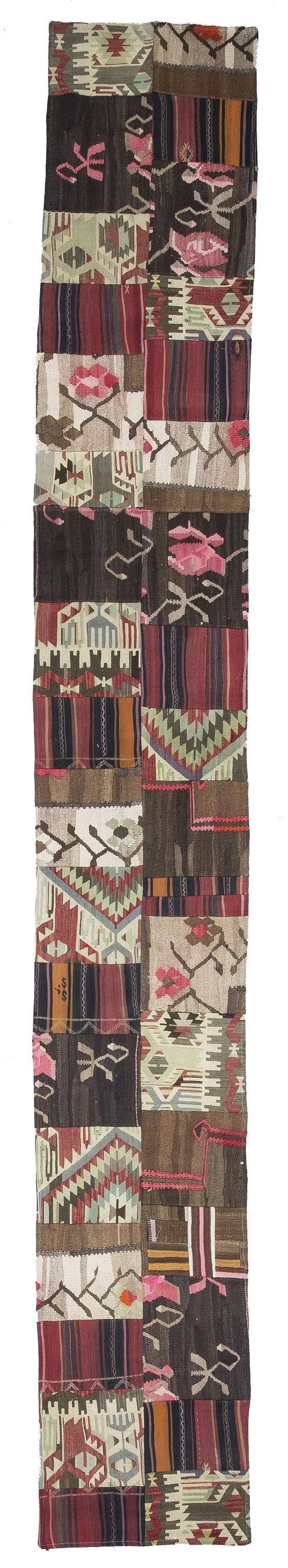 Vintage Decor Persian Area Kilim Runner Rug, Moroccan Style Handwoven Wool Rug 17'9''x2'6''