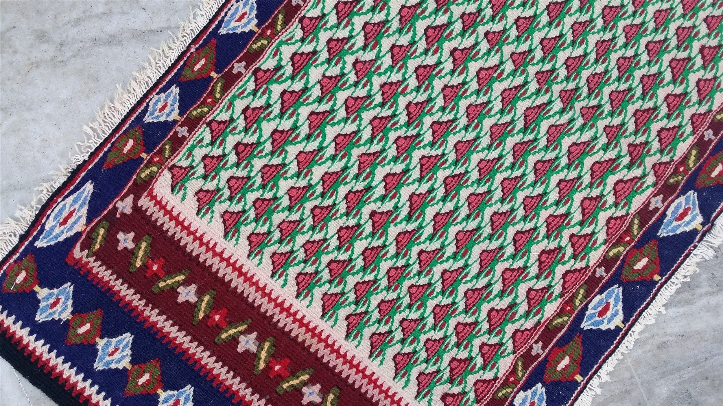 Persian Senneh Kilim Rug, 3 ft x 1 ft 7 in Colourful Fine Weave Small Sine Kilim