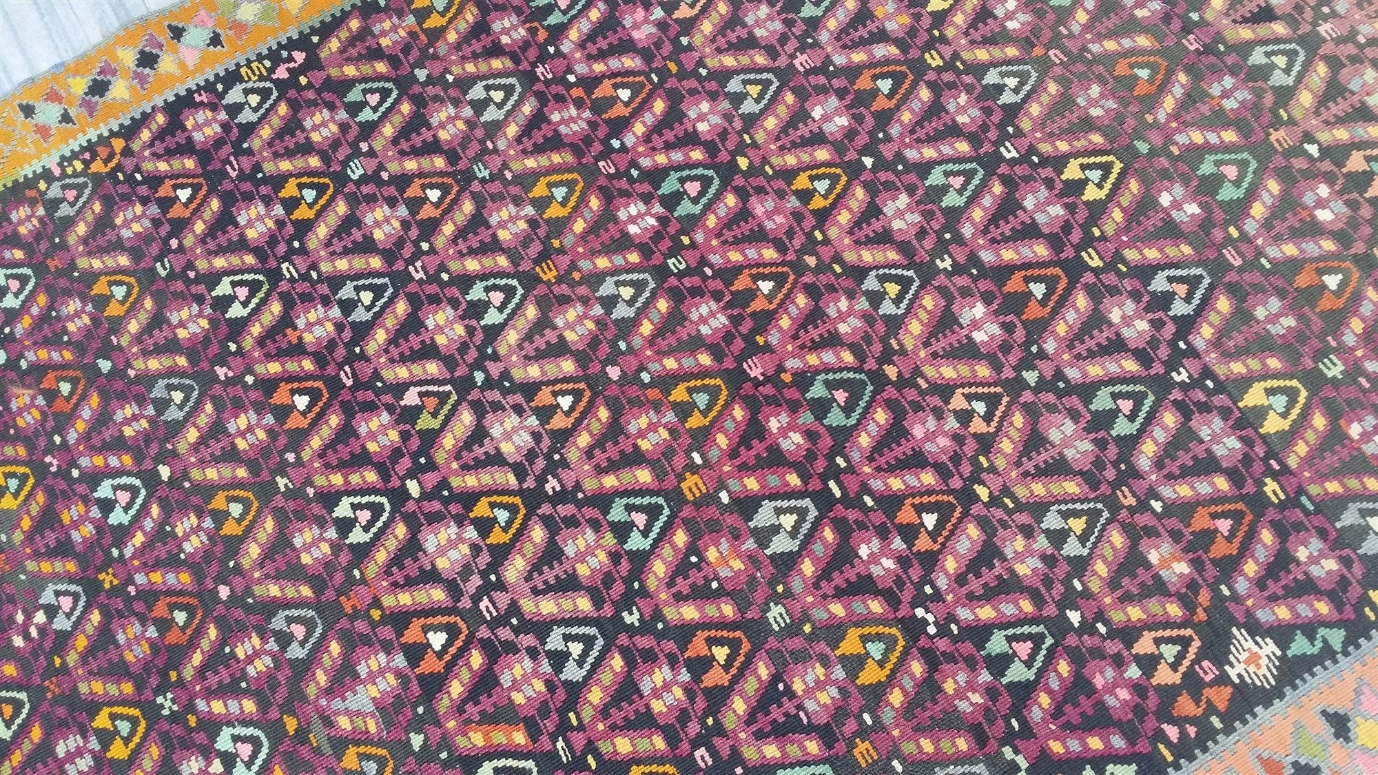 Vintage Kilim Rug 6 x 4 ft Brown Pink Green Turkish Kilim, Boho Rustic Handmade Natural Wool Floor Rug, Persian Area Rug
