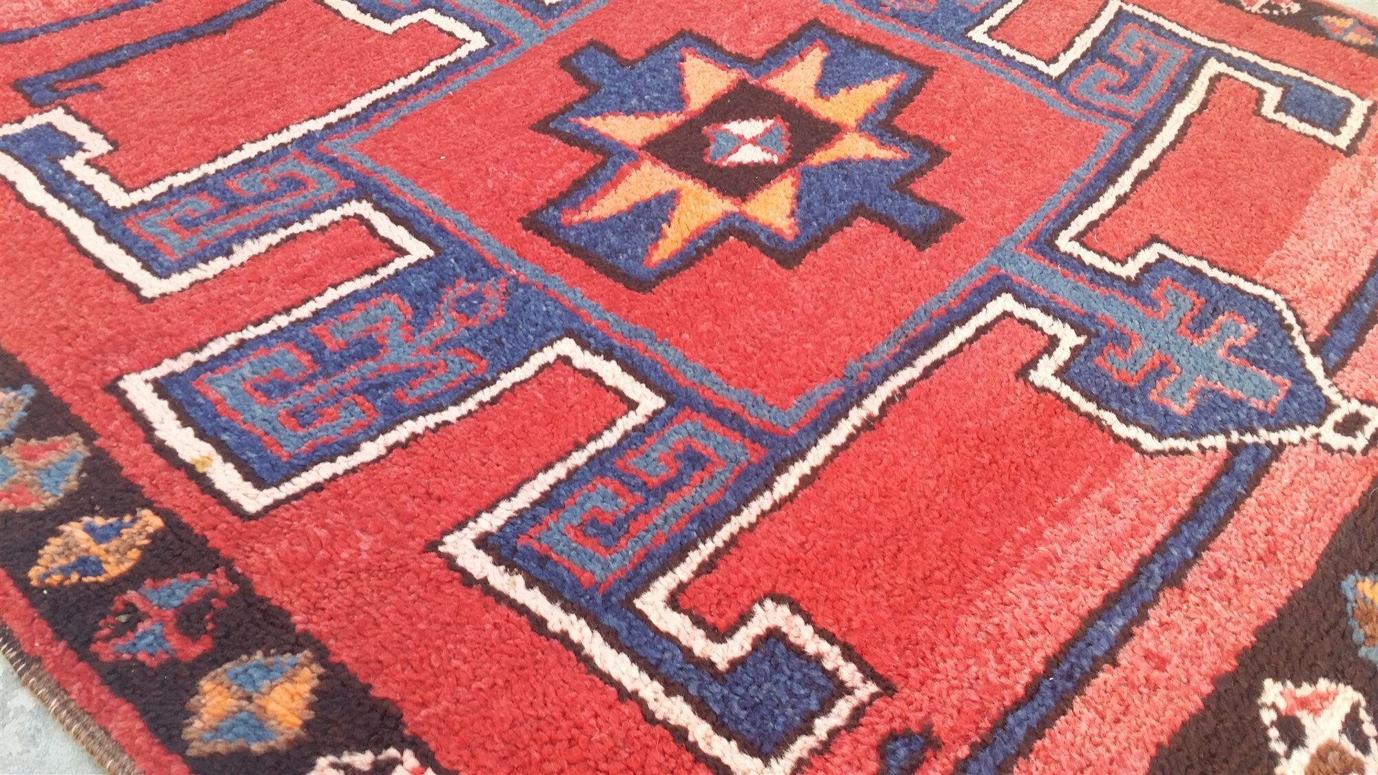 Wide Hallway Turkish Herki Rug 11 x 4 ft Red Blue Boho Rustic Persian Corridor Floor Rug, Vintage Natural Wool Passage Lounge Kitchen Rug