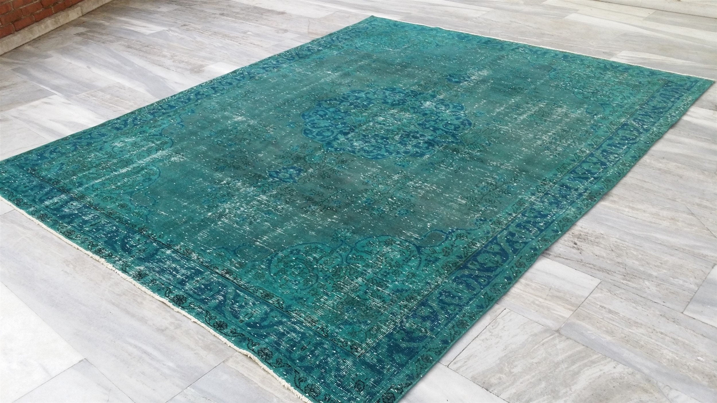 Overdyed Blue Persian Rug, Recycled Vintage Rug 9'9"x6'5"