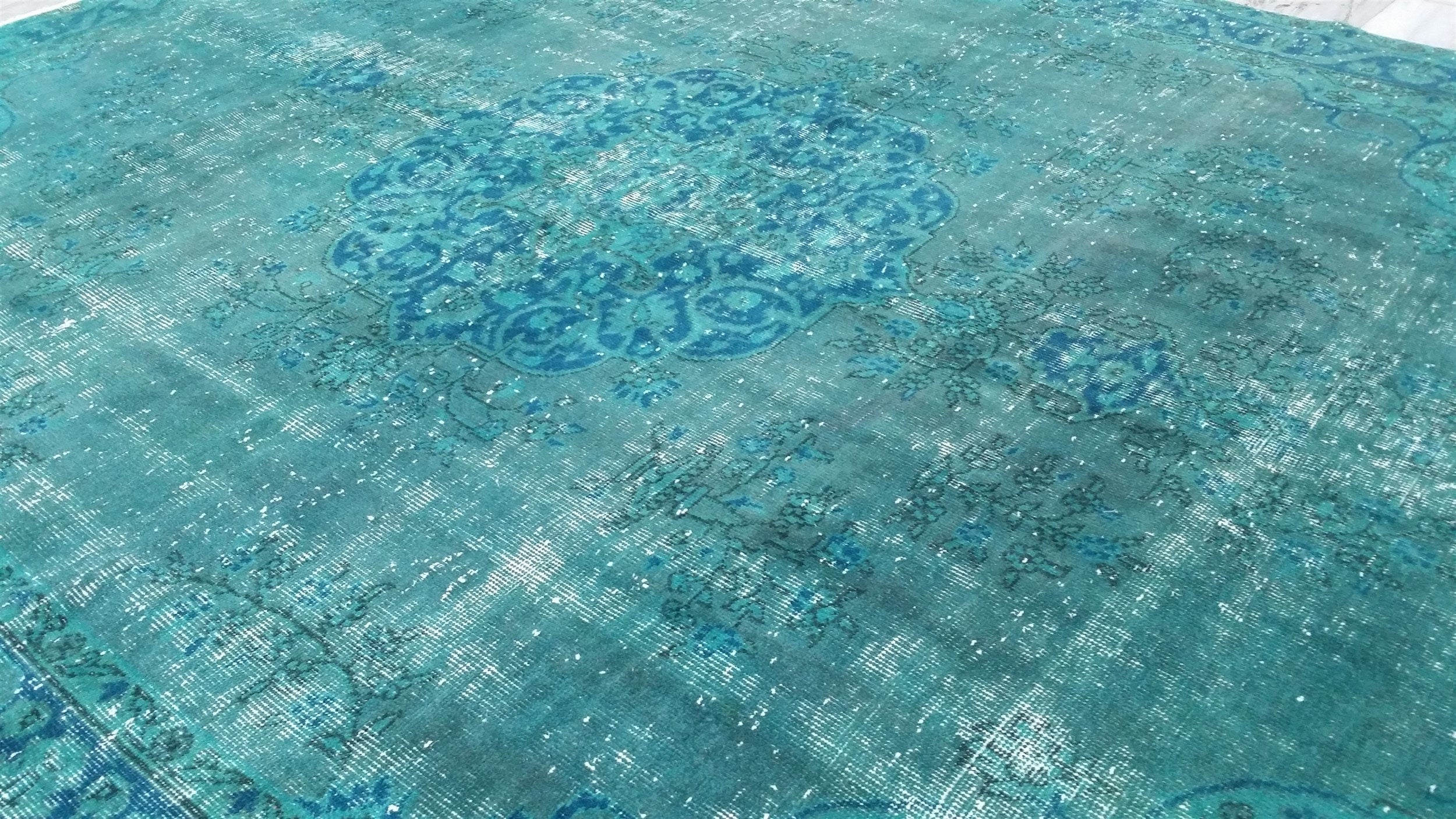 Overdyed Blue Persian Rug, Recycled Vintage Rug 9'9"x6'5"
