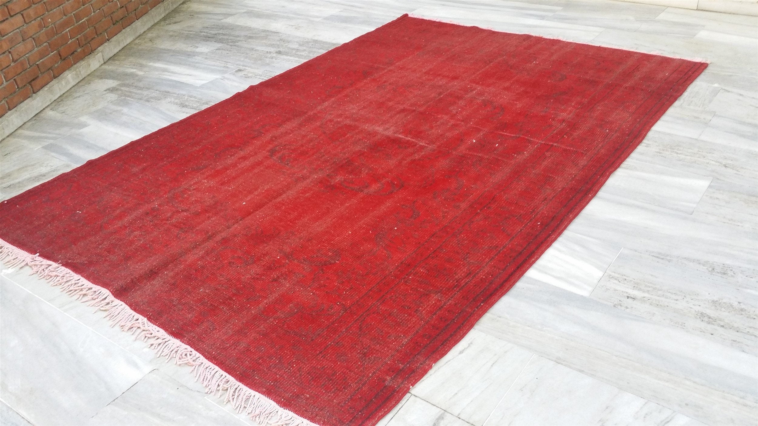 Overdyed Red Turkish Rug, Recycled Vintage Rug, 9'3"x6'2"