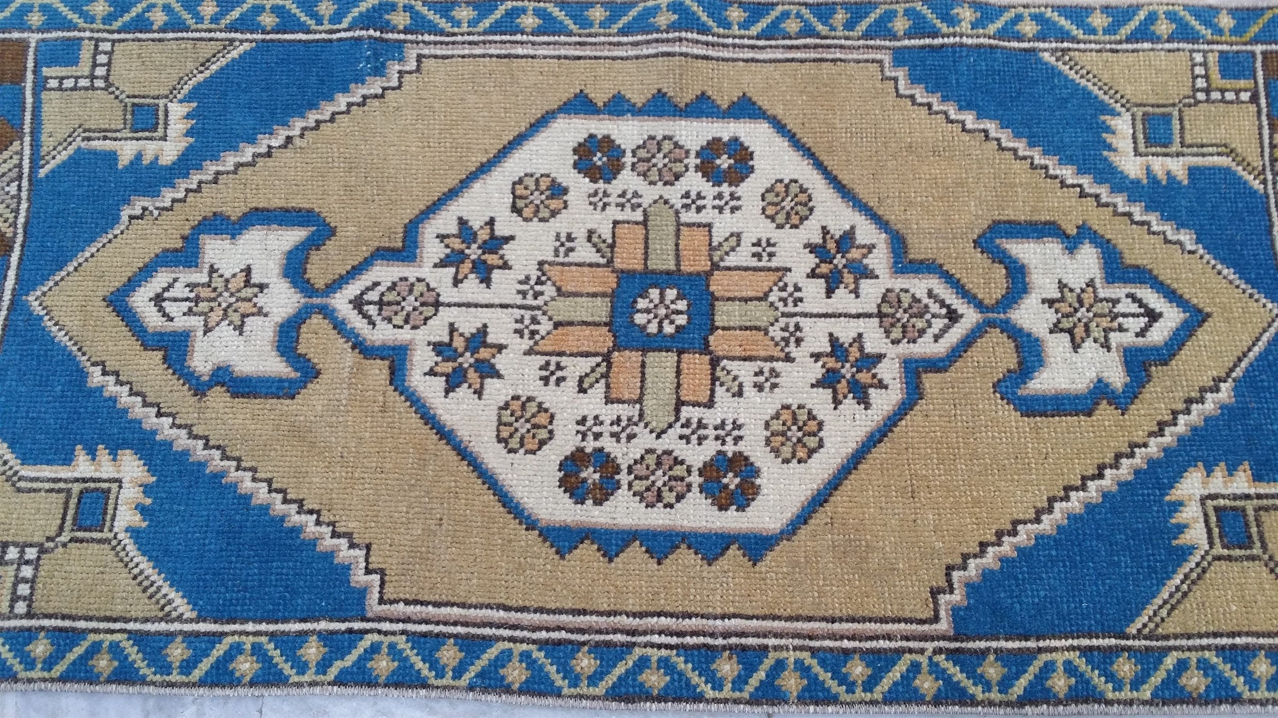 Small Turkish Rug 3 ft 7 in x 1 ft 6 in, Distressed, Antique Wash Vintage Mat