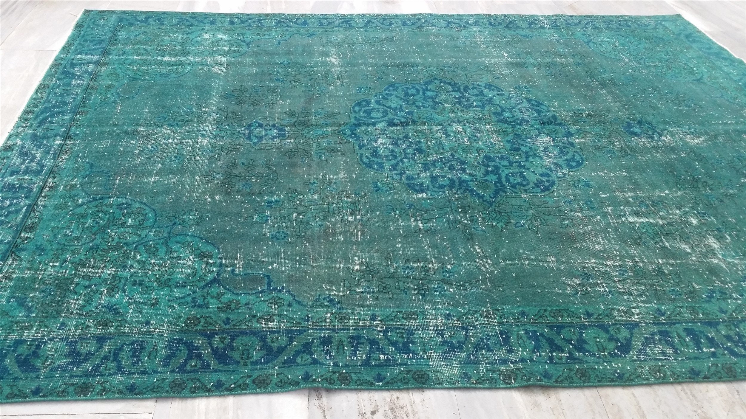 Isparta Overdyed Rug 9 x 6 ft, Monochrome Vintage Turkish Rug