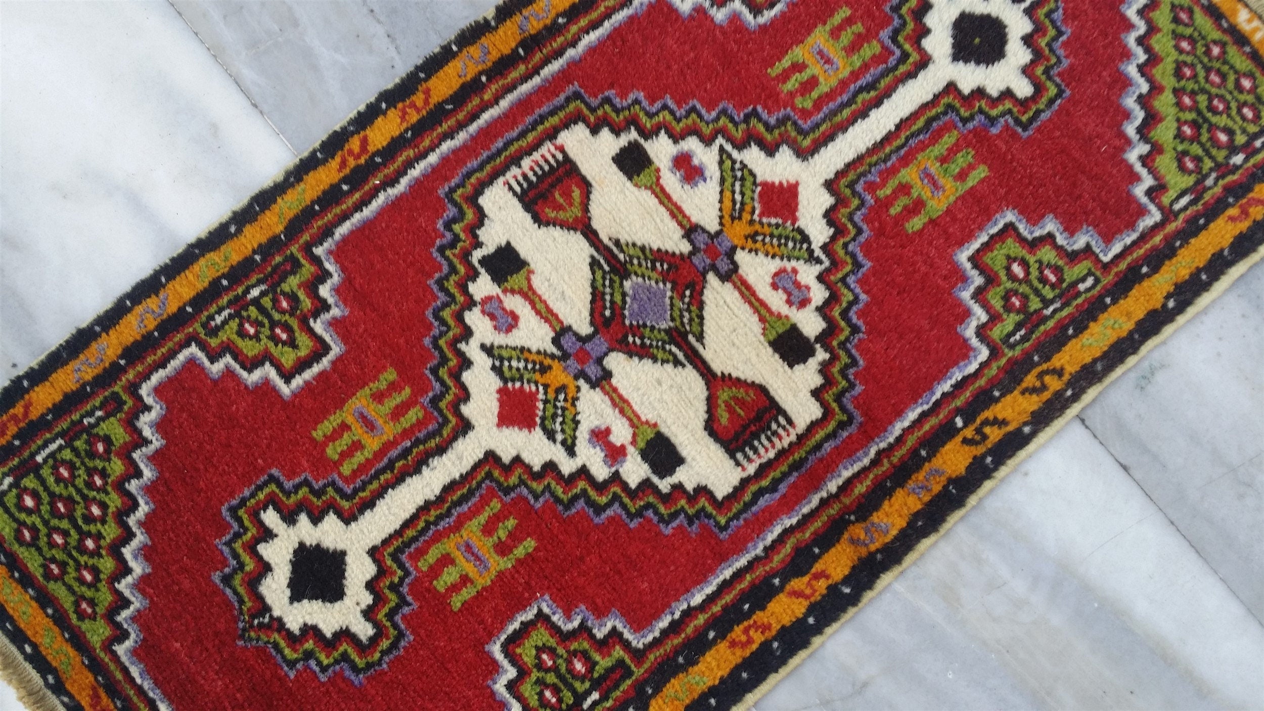 Small Turkish Rug 3 ft 1 in x 1 ft 6 in, Distressed Antique Wash Vintage Rug