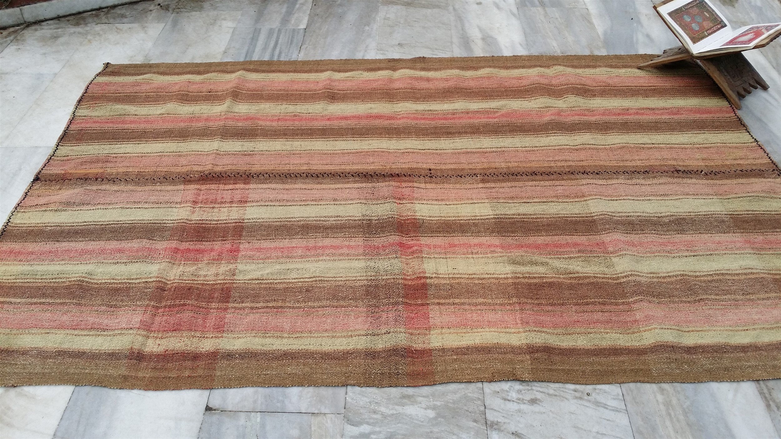 Turkish Kilim Rug, Handmade Organic Wool Rug, Tribal Nomadic Moroccan Carpet Bohemian Living Room Rustic Decor Persian Area Rug 7'3"x4'9"