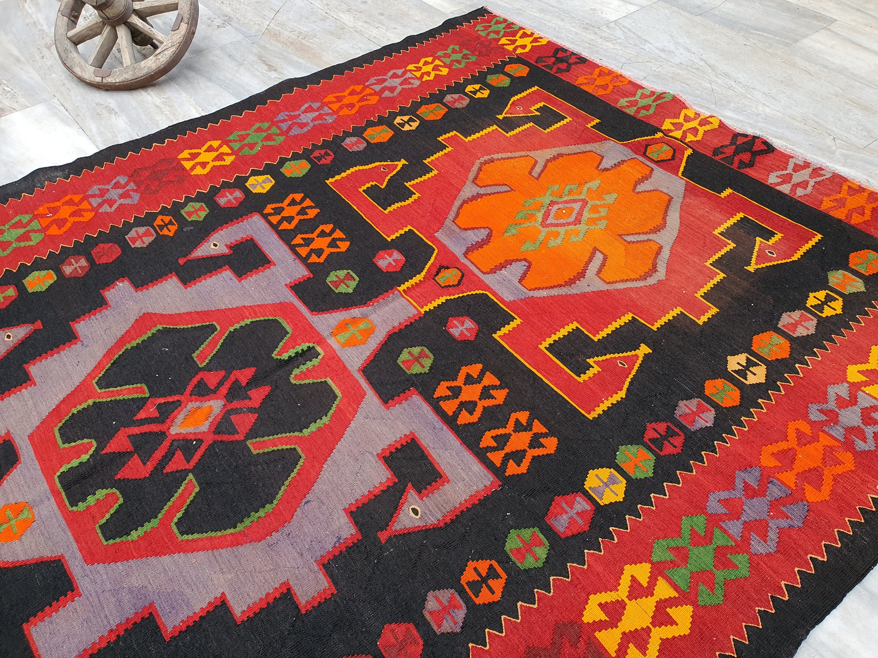 Vintage Decor Persian Area Kilim Living Room, Moroccan Style Handwoven Wool Rug, Bohemian Decor Rustic Rug, Colorful Turkish Rug 9.9*6.3 ft