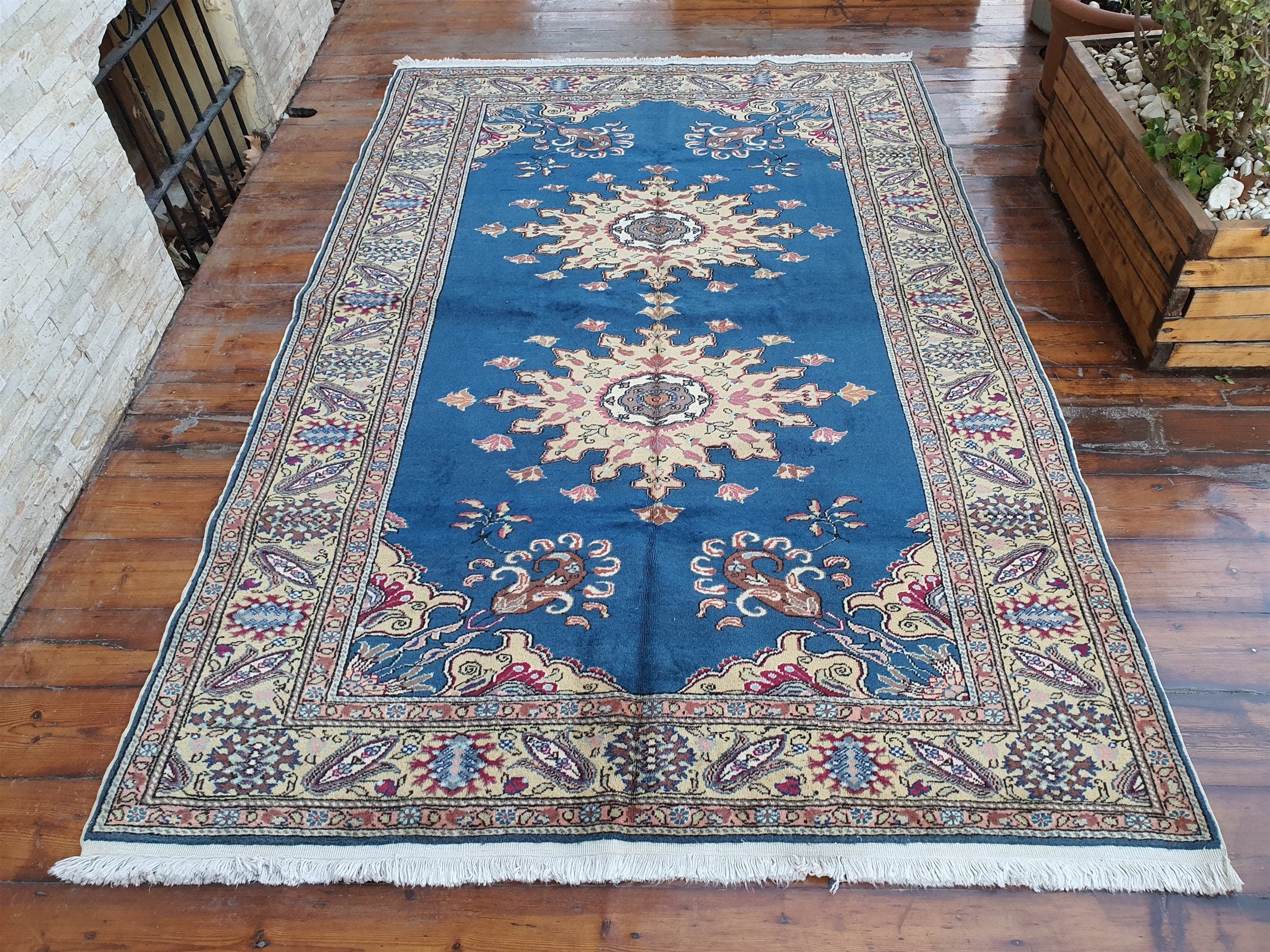 Caucasian Kazak Rug 7x5 ft Vintage Turkish Geometric Medallion Rug