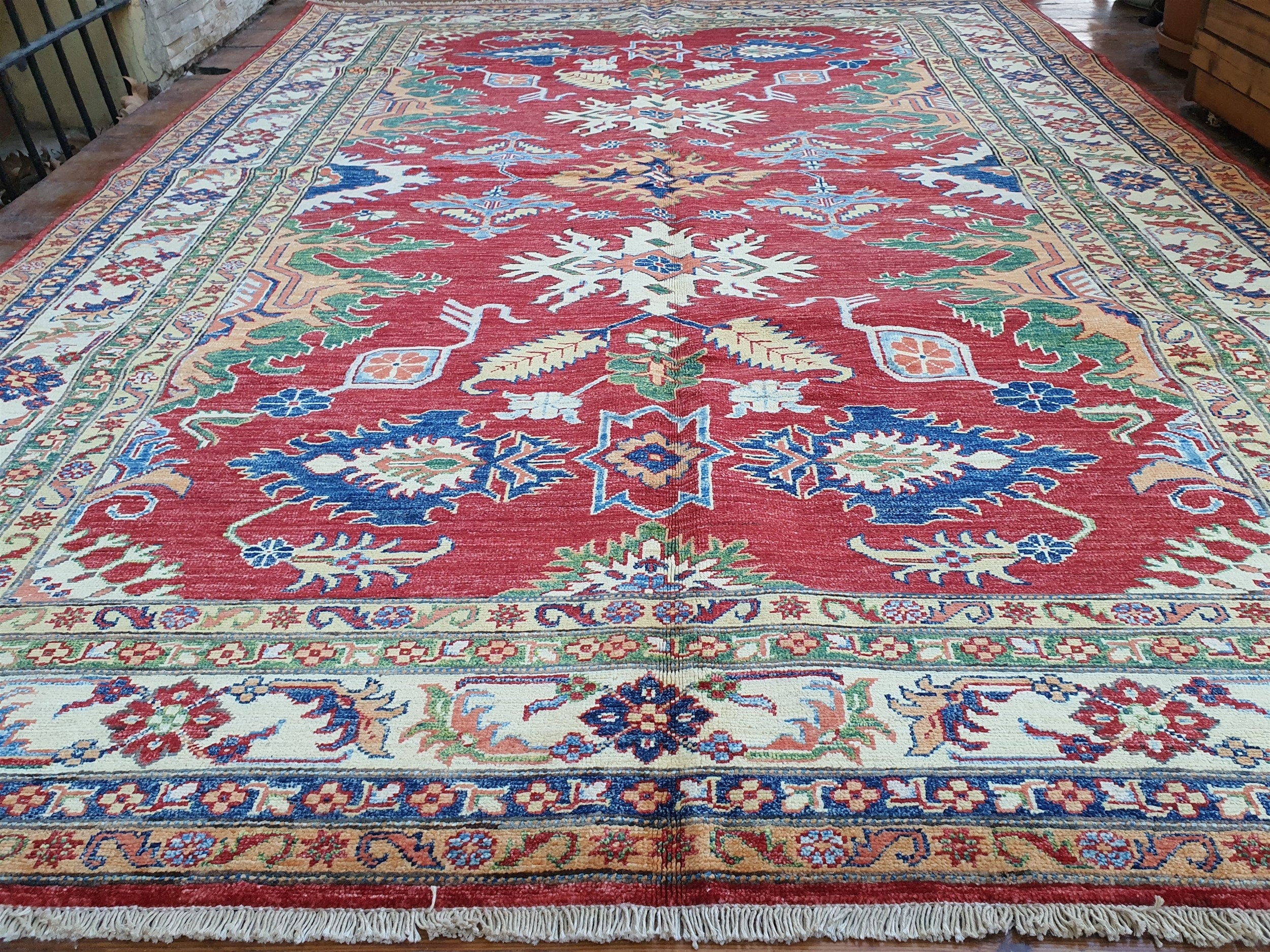 Caucasian Kazak Rug 8 x 6 ft Vintage Tribal Azerbaijan Geometric Medallion Rug